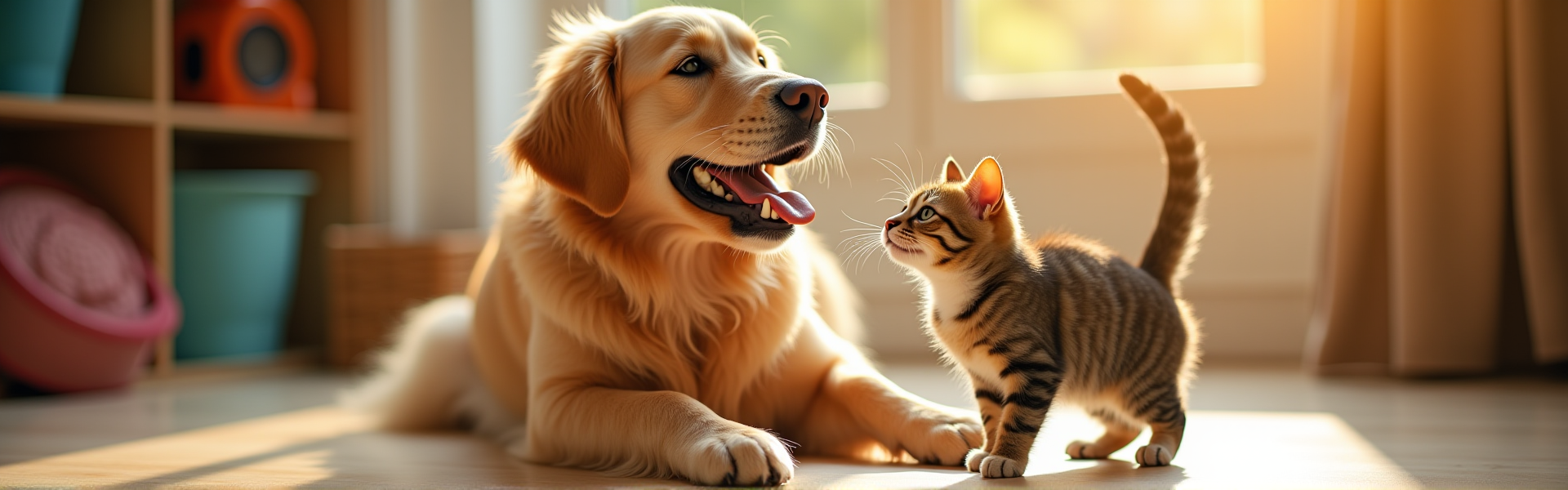 Happy pets playing together