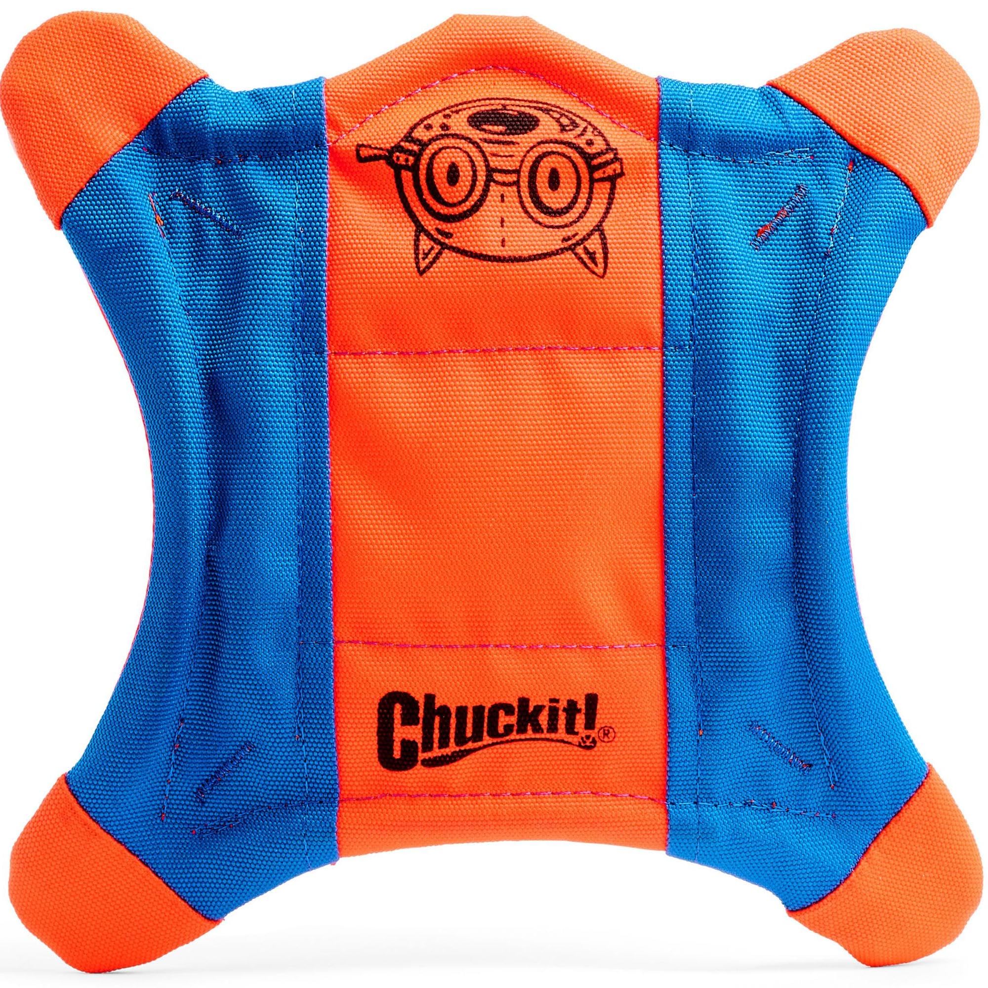 Chuckit! Flying Squirrel Fetch Dog Toy - Water Floating Flyer - Soft and Durable Polyester Canvas Construction - For Small Dogs - Size Small - 8.25-inch Diameter - Pack of 1 - Orange and Blue, Small, Dog Toy