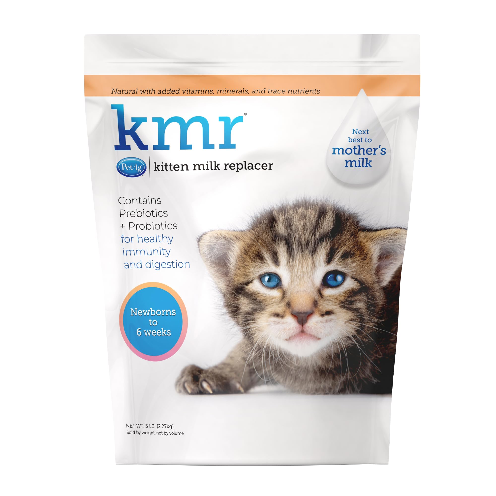 PetAg KMR Kitten Milk Replacer Powder - 5 lb - Powdered Kitten Formula with Prebiotics, Probiotics & Vitamins for Kittens Newborn to Six Weeks Old - Easy to Digest