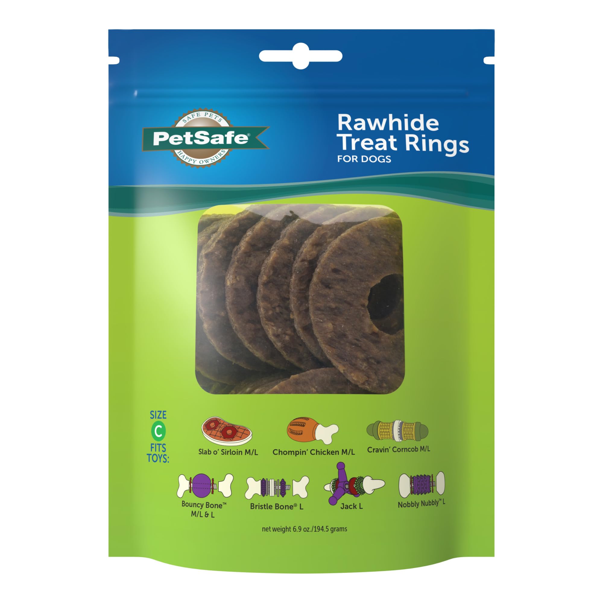 PetSafe Busy Buddy Natural Rawhide Rings - Long-Lasting Dog Chew Refills - Engaging Dog Treat for Training & Playtime - Original Rawhide Flavor - Size C - 16 Rings, 0.06 Ounce (Pack of 16)