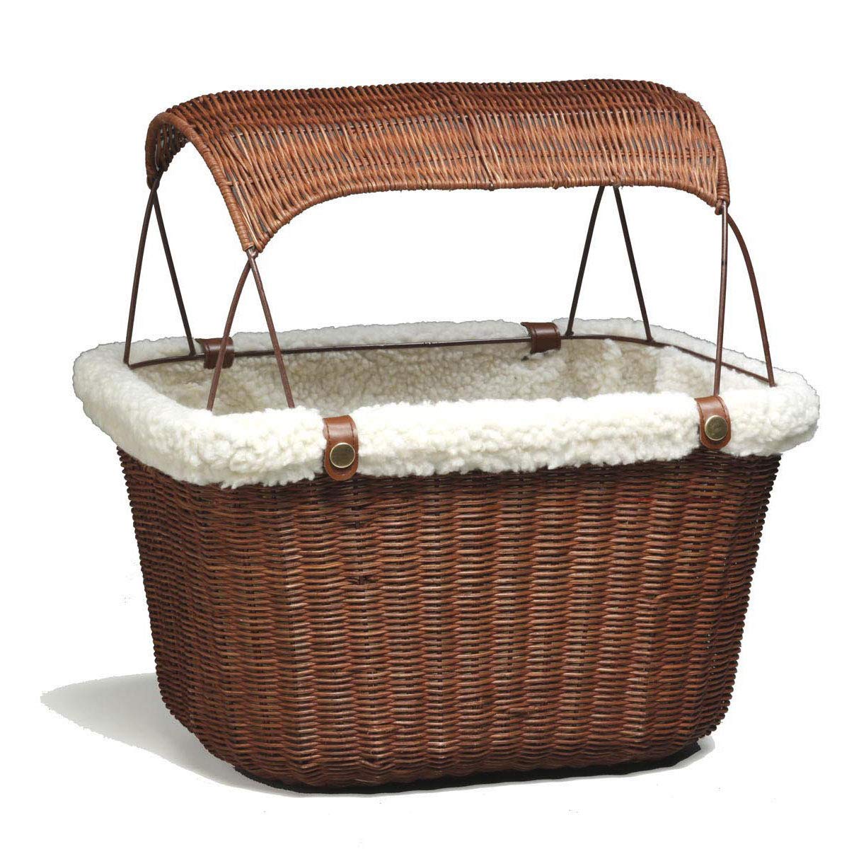 PetSafe Happy Ride Wicker Bicycle Basket for Dogs and Cats - Stylish Weather Resistant Wicker Material - Comfortable, Easy to Clean Soft Liner - Removable Sun Shield Included - for Pets up to 13 lb, Brown Wicker