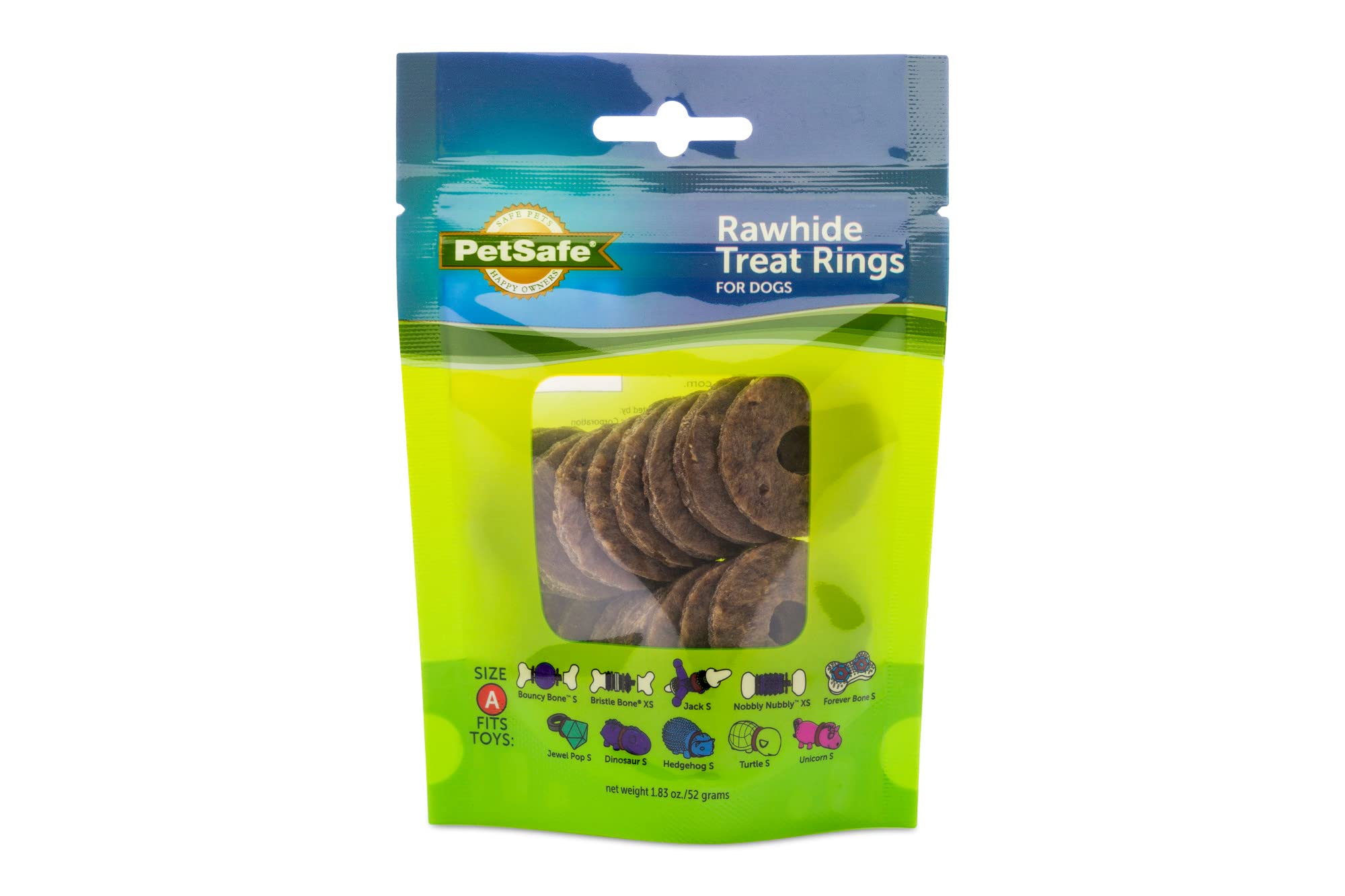 PetSafe Busy Buddy Natural Rawhide Rings - Keeps Dog Busy - Peanut Butter Flavored - Flavored Rawhide Treat Rings - Dogs Chew Toy Compatible - Three Resealable Bag, 0.06 Ounce (Pack of 16)