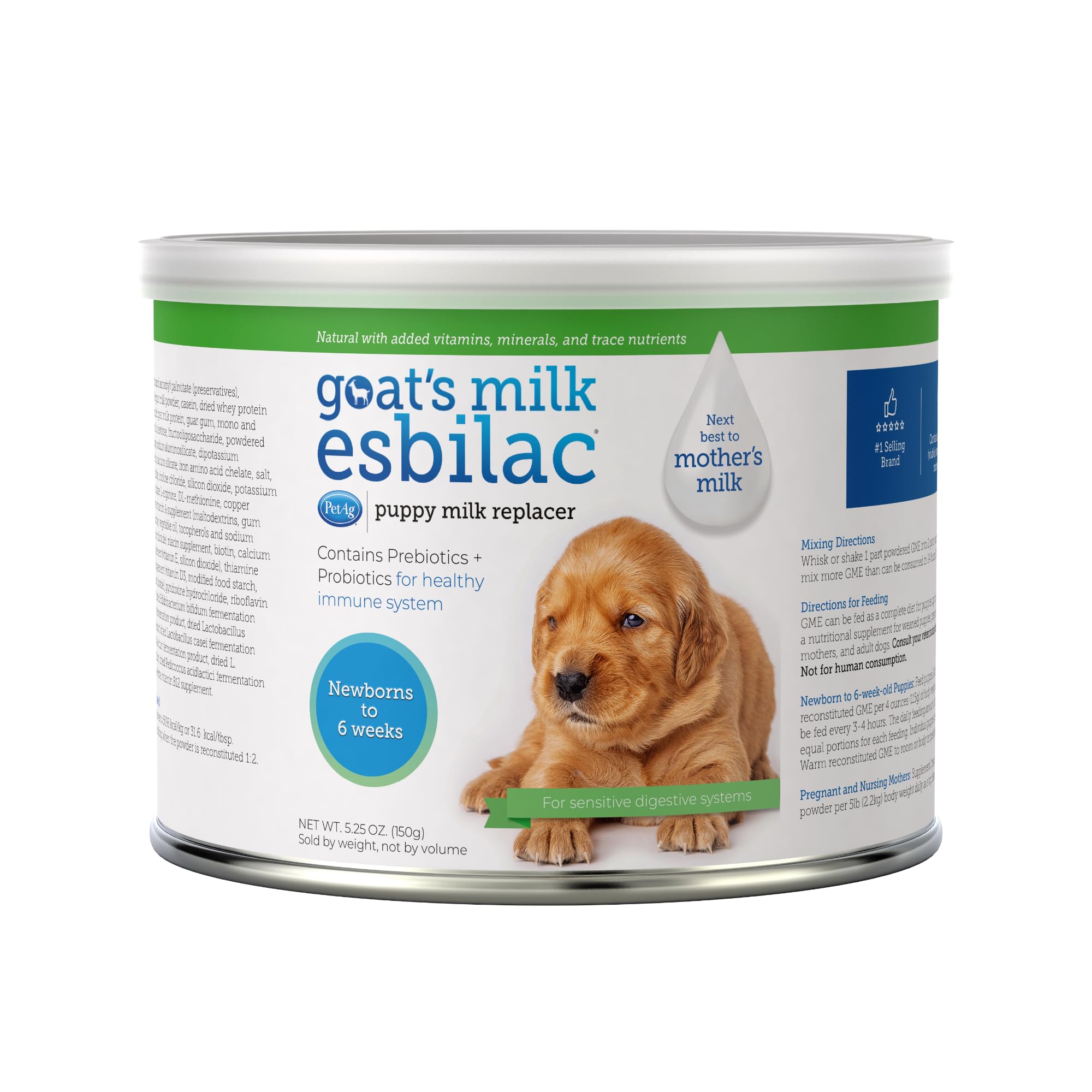 Pet-Ag Goat’s Milk Esbilac Powder - 5.25 oz - Powdered Puppy Formula with Prebiotics, Probiotics & Vitamins for Puppies Newborn to Six Weeks Old - For Sensitive Digestive Systems