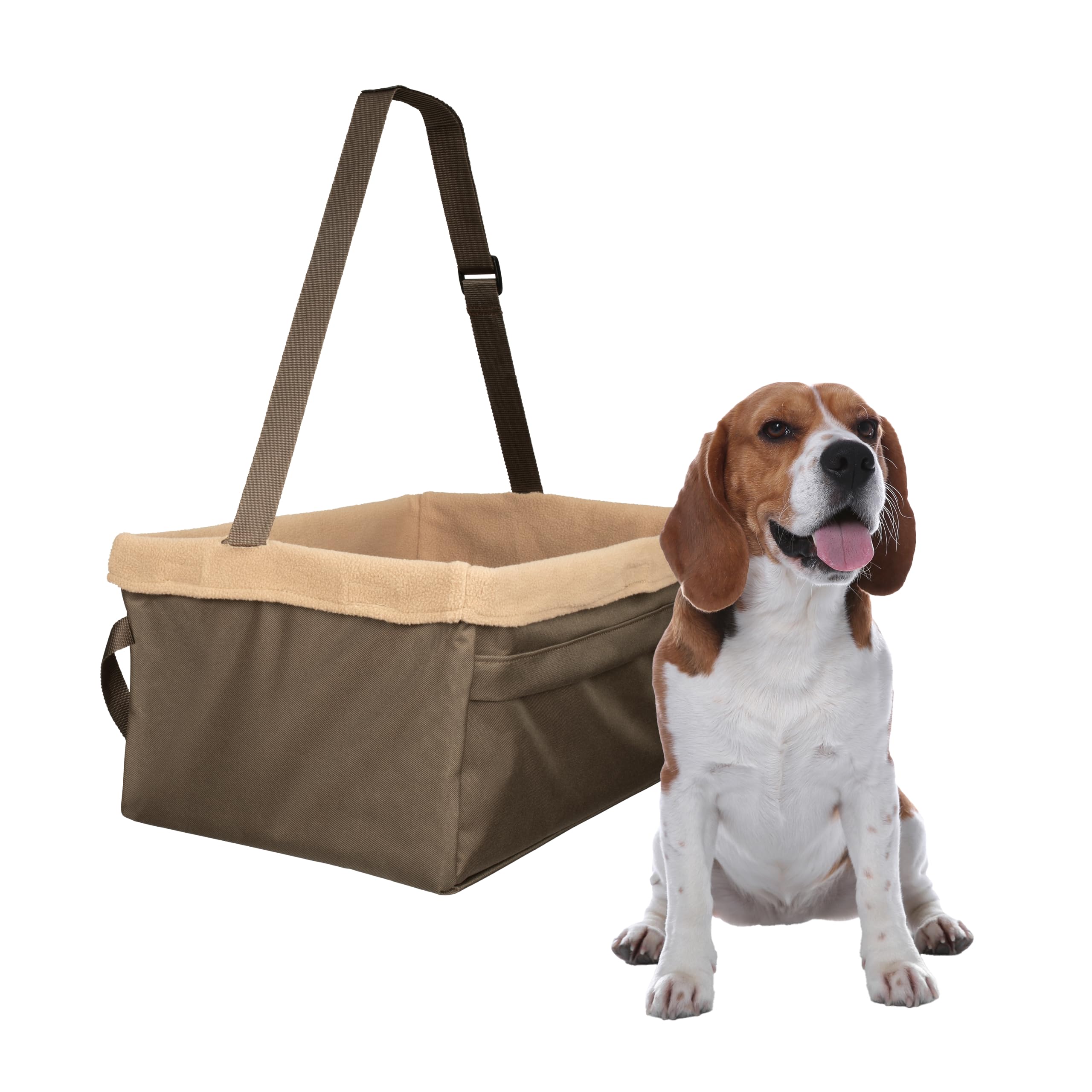 PetSafe Happy Ride Booster Seat for Dogs - Open Road Comfort - Safe Tether System - Zipper Pouch Dog Seat - Machine Washable Fleece Liner - Easy Install Design - Brown - Up to 18 lb, Brown, Up to 18 lb