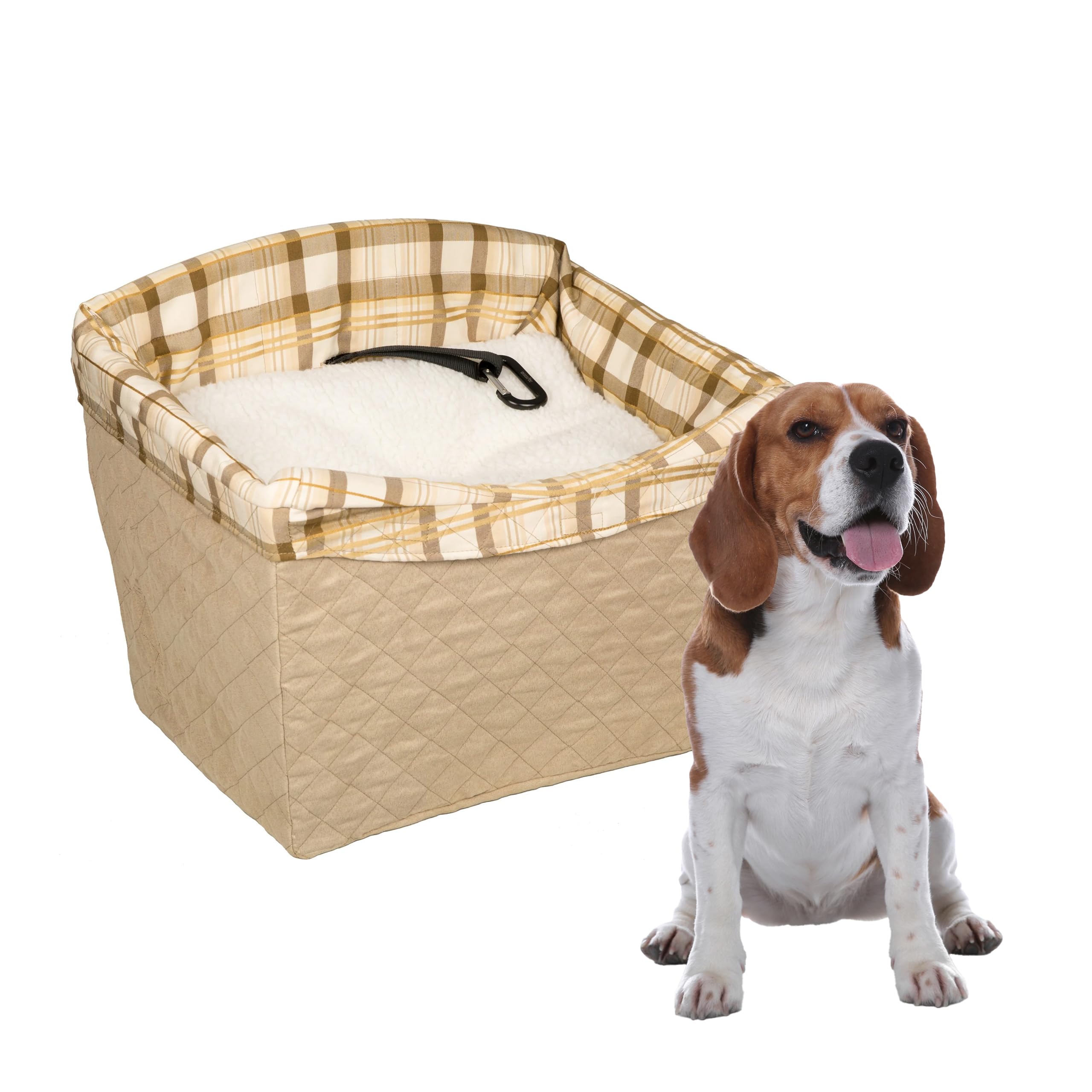 PetSafe Happy Ride Quilted Dog Safety Seat - Dedicated Pet Car Seat for Safer Travel - Elevated Pet Booster for Window Views - Machine Washable Removable Cover - Fits Most Cars