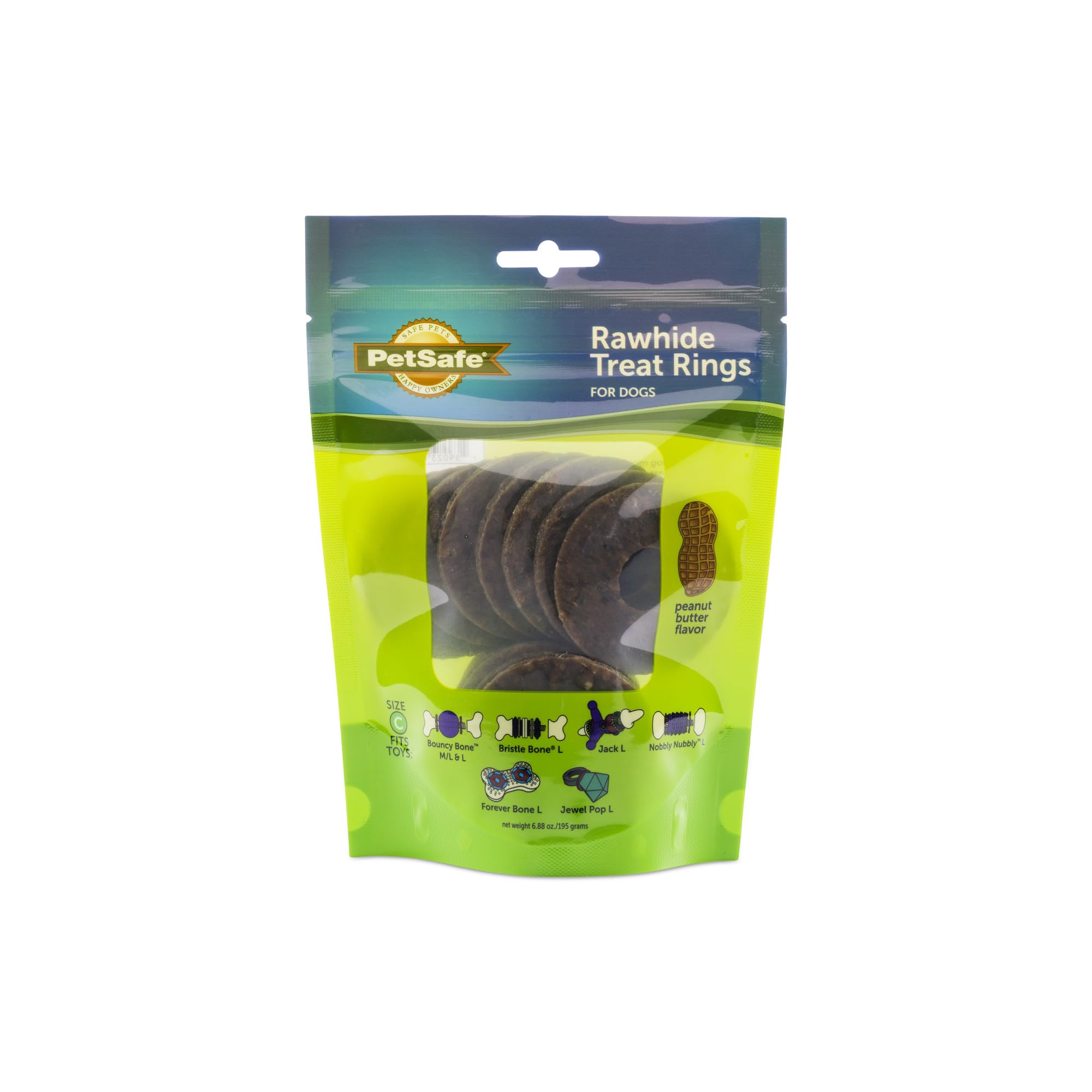 PetSafe Busy Buddy Natural Rawhide Rings - Long-Lasting Dog Chew Refills for Interactive Toys - Engaging Dog Treat for Training & Playtime - Peanut Butter Flavor - Size C - 16 Count