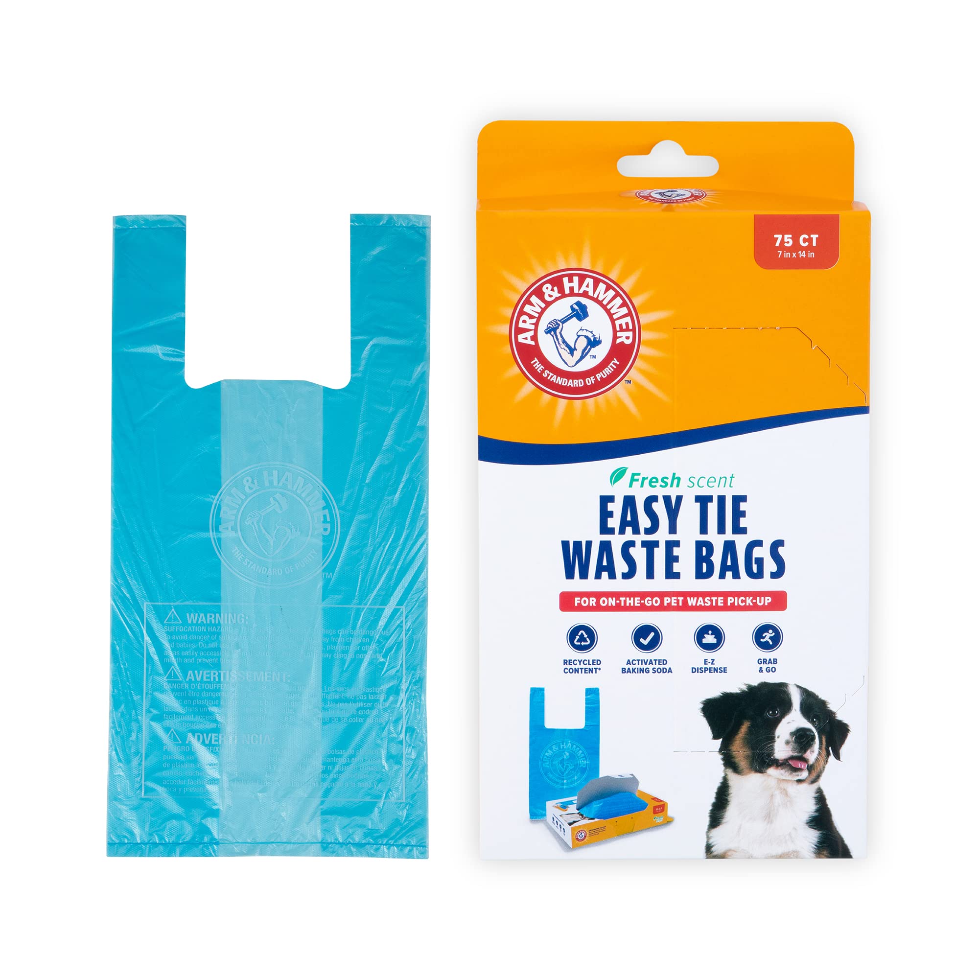 ARM & HAMMER 71041 Easy-Tie Waste Bags, Blue, 75 Count - Pack of 1, 75 Count (Pack of 1)