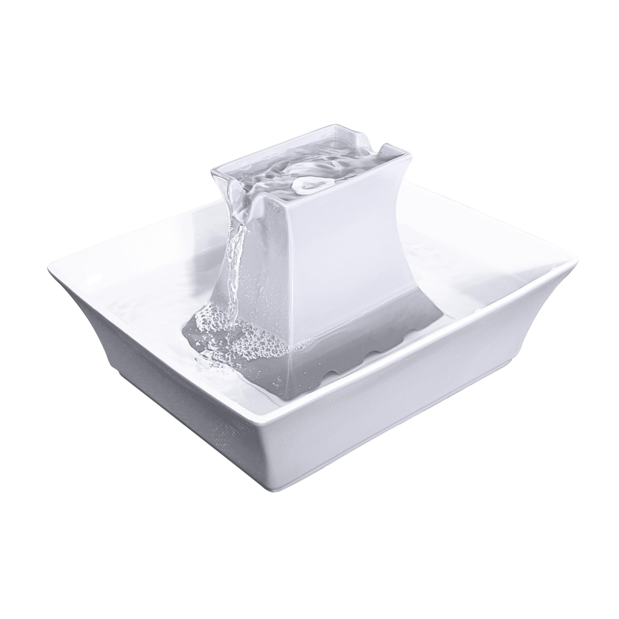 PetSafe Drinkwell Pagoda Fountain - Hygienic Ceramic Continuous Flowing Fountain - Elevated Upper Bowl & Double Free-Falling Stream Design - Minimalist Pet Hydration Station - 70 oz Capacity