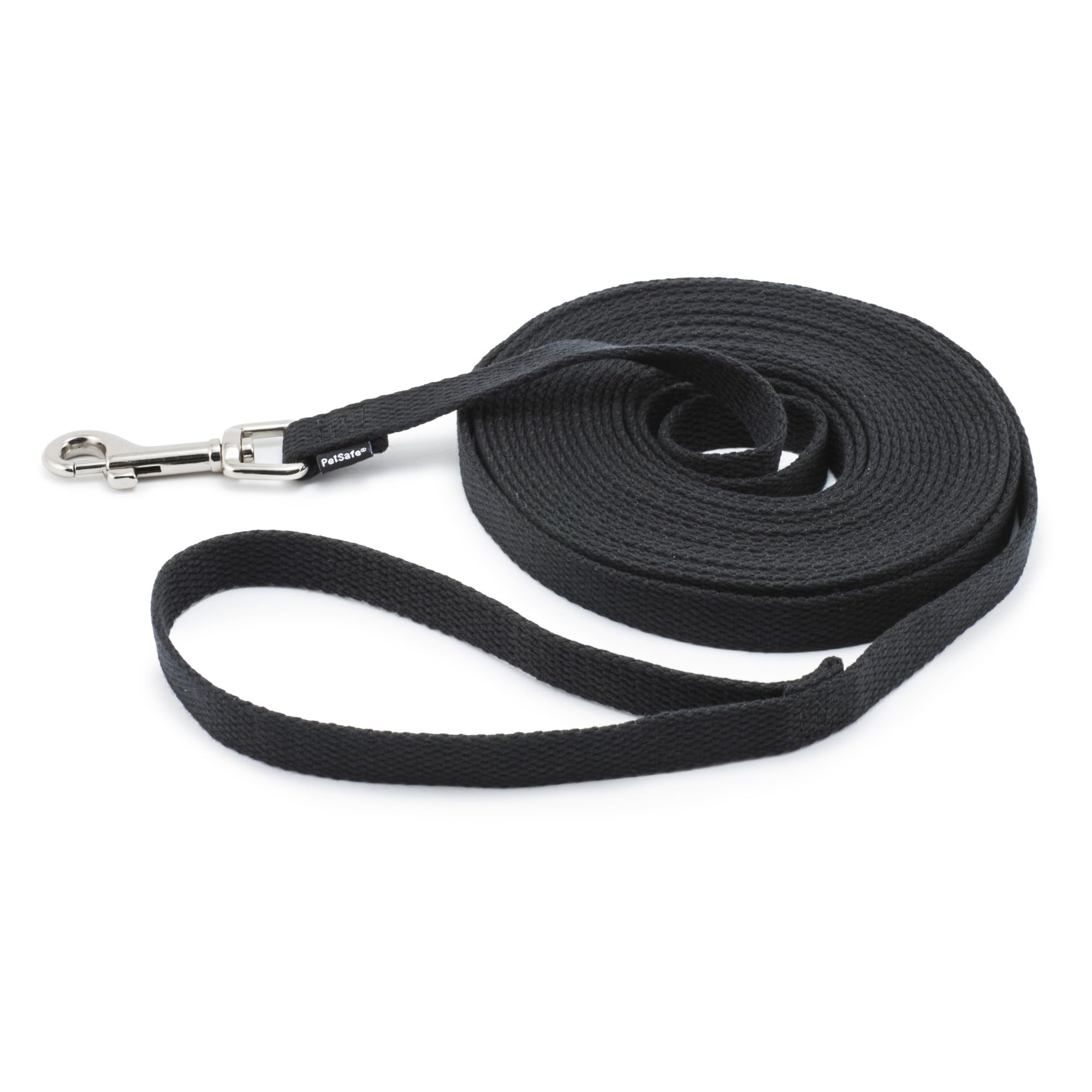 PetSafe Cotton Training Lead - Helps Teach Recall & Leash Manners - Strong Cotton Webbing - Designed for Obedience Sessions - Ideal for Outdoor Play - 20 Feet Long, Black, 5/8