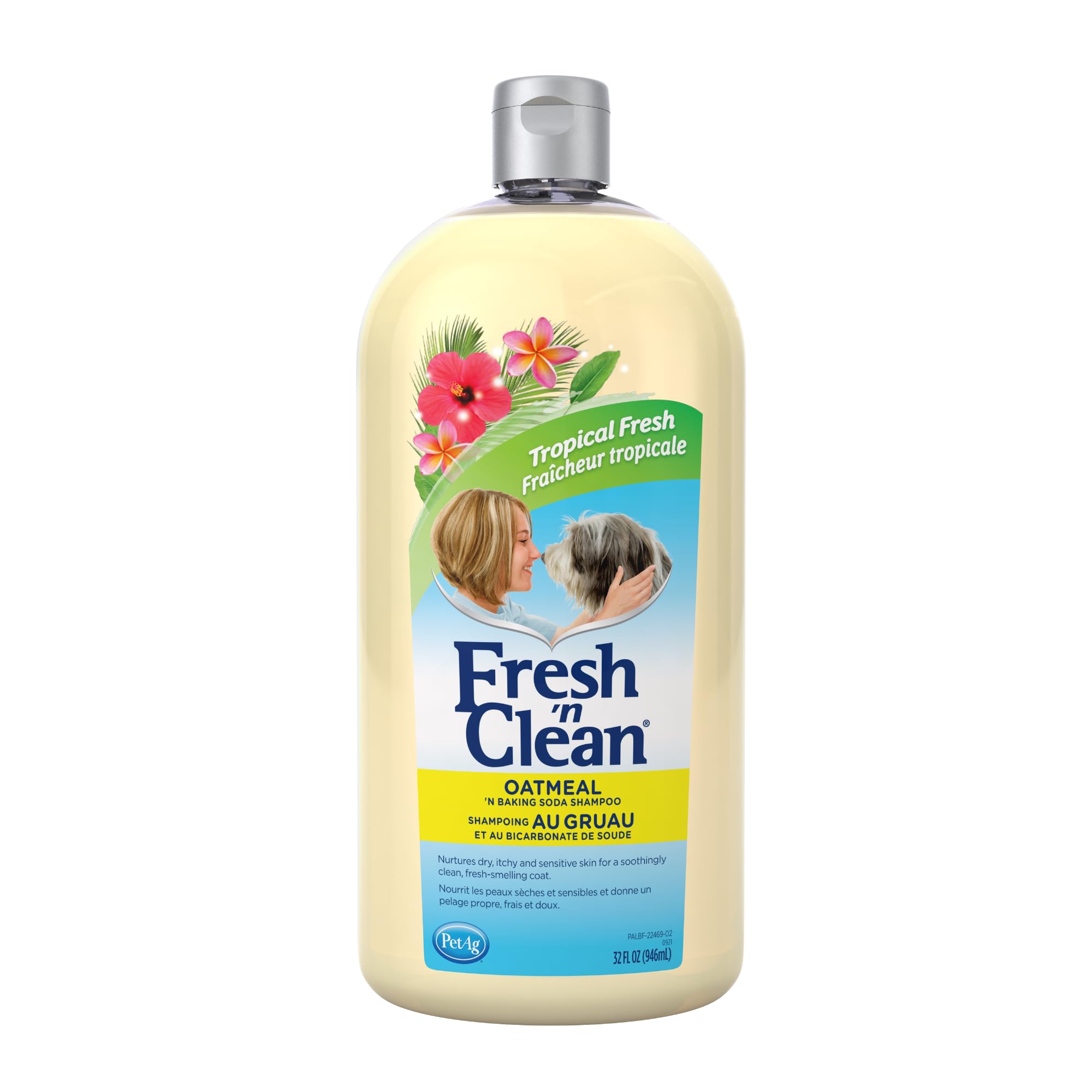 PetAg Fresh ’n Clean Oatmeal ’n Baking Soda Shampoo - Tropical Fresh Scent - 32 oz - Nurtures Dry, Itchy & Sensitive Skin with Vitamin E & Aloe - Strengthens & Repairs Coats - Soap Free