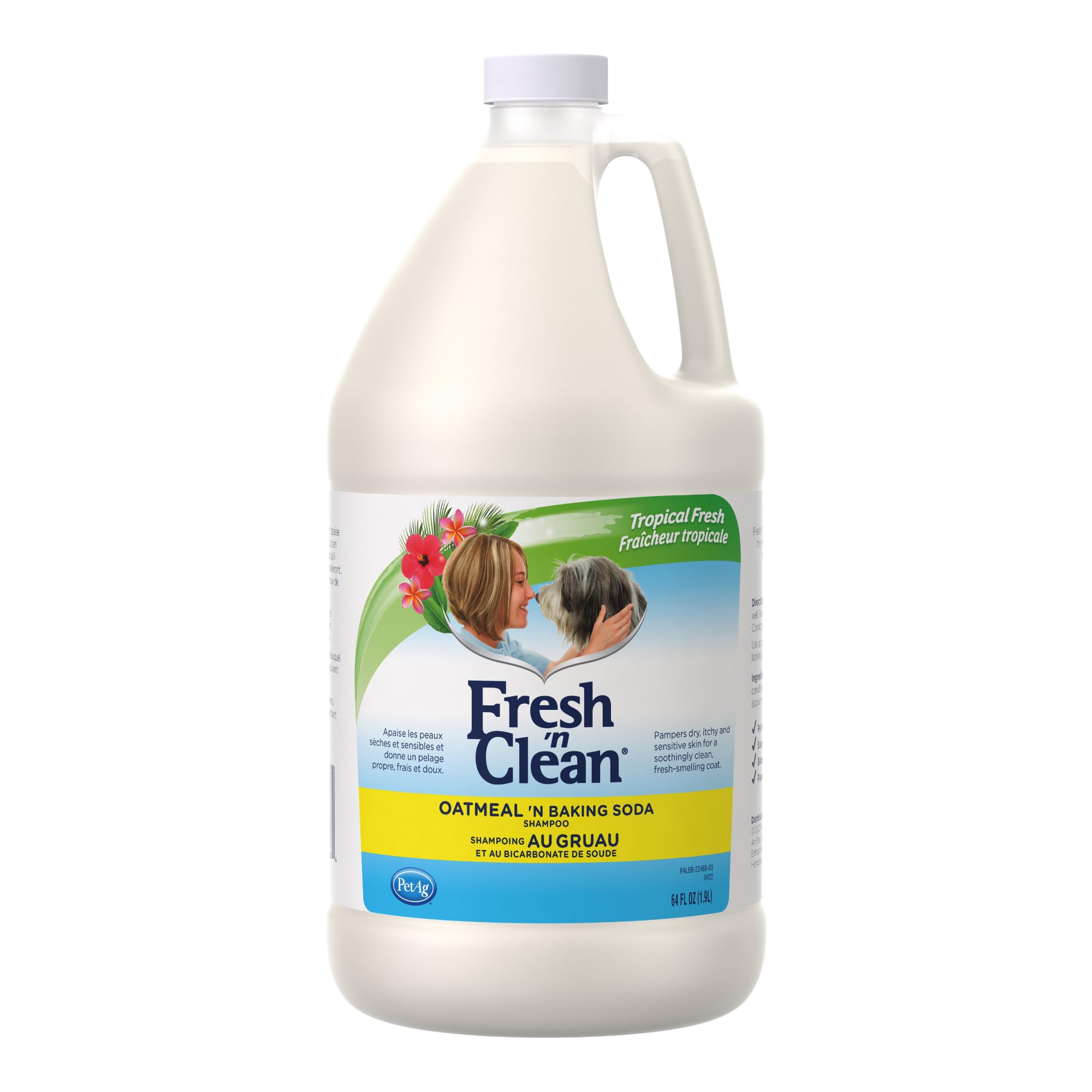 PetAg Fresh ’n Clean Oatmeal ’n Baking Soda Shampoo - Tropical Fresh Scent - 64 oz - Nurtures Dry, Itchy & Sensitive Skin with Vitamin E & Aloe - Strengthens & Repairs Coats - Soap Free
