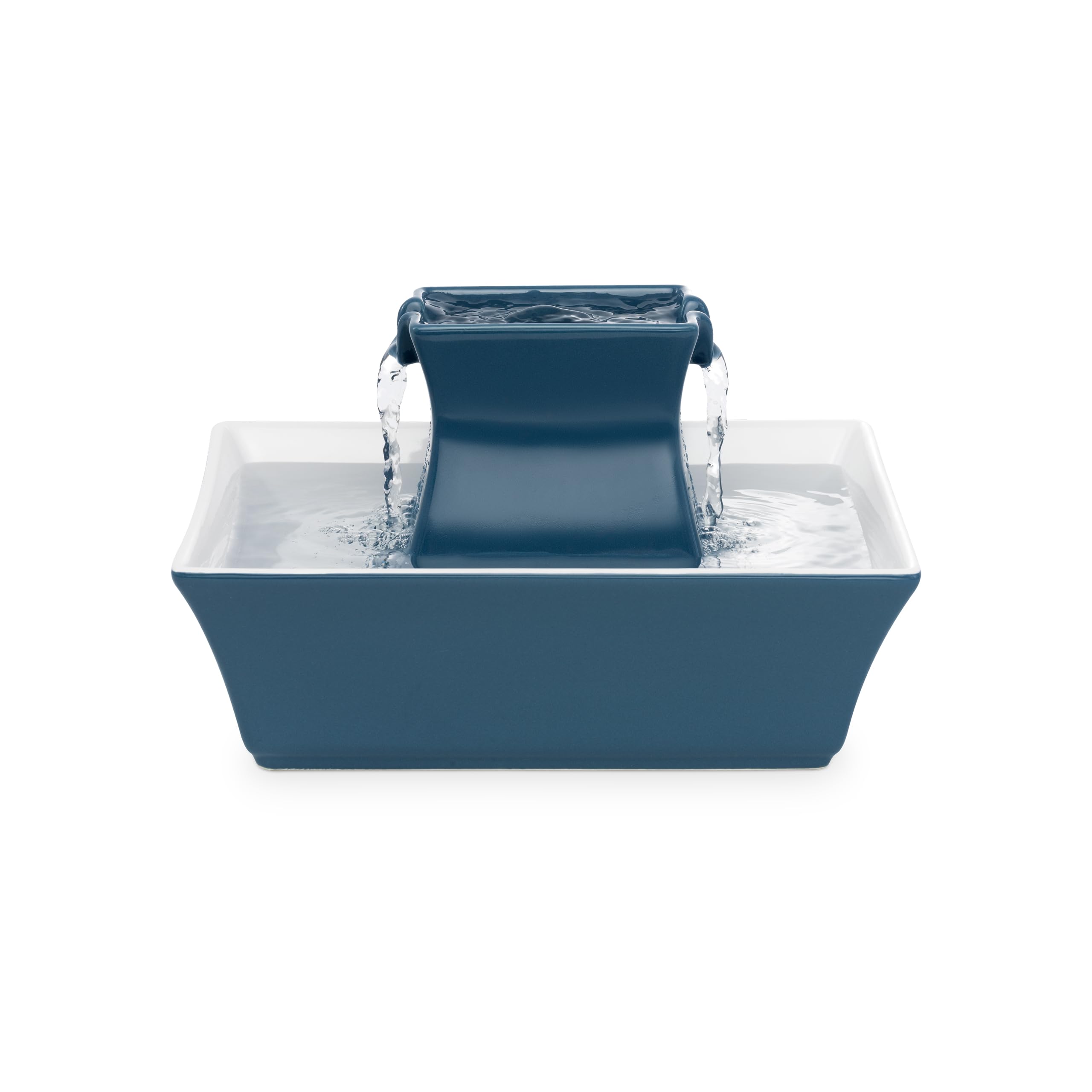 PetSafe Drinkwell Pagoda Fountain - Hygienic Ceramic Continuous Flowing Fountain - Elevated Upper Bowl & Double Free-Falling Stream Design - Minimalist Pet Hydration Station - 70 oz Capacity
