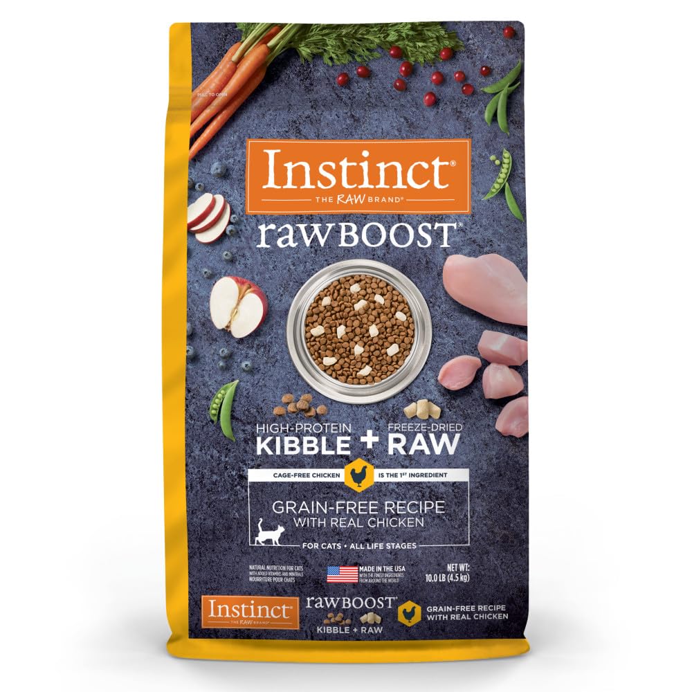 Instinct Raw Boost, Natural Dry Cat Food with Freeze Dried Pieces, High Protein, Grain Free Recipe - Real Chicken, 10 lb. Bag, Chicken, 10 Pound (Pack of 1)
