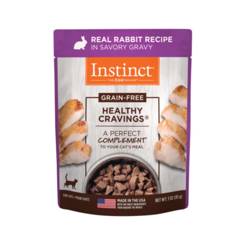 Instinct Healthy Cravings Natural Wet Cat Food Topper, Grain Free Recipe - Real Rabbit, 3 oz. Pouches (Pack of 24), Rabbit, 3 Ounce (Pack of 24)