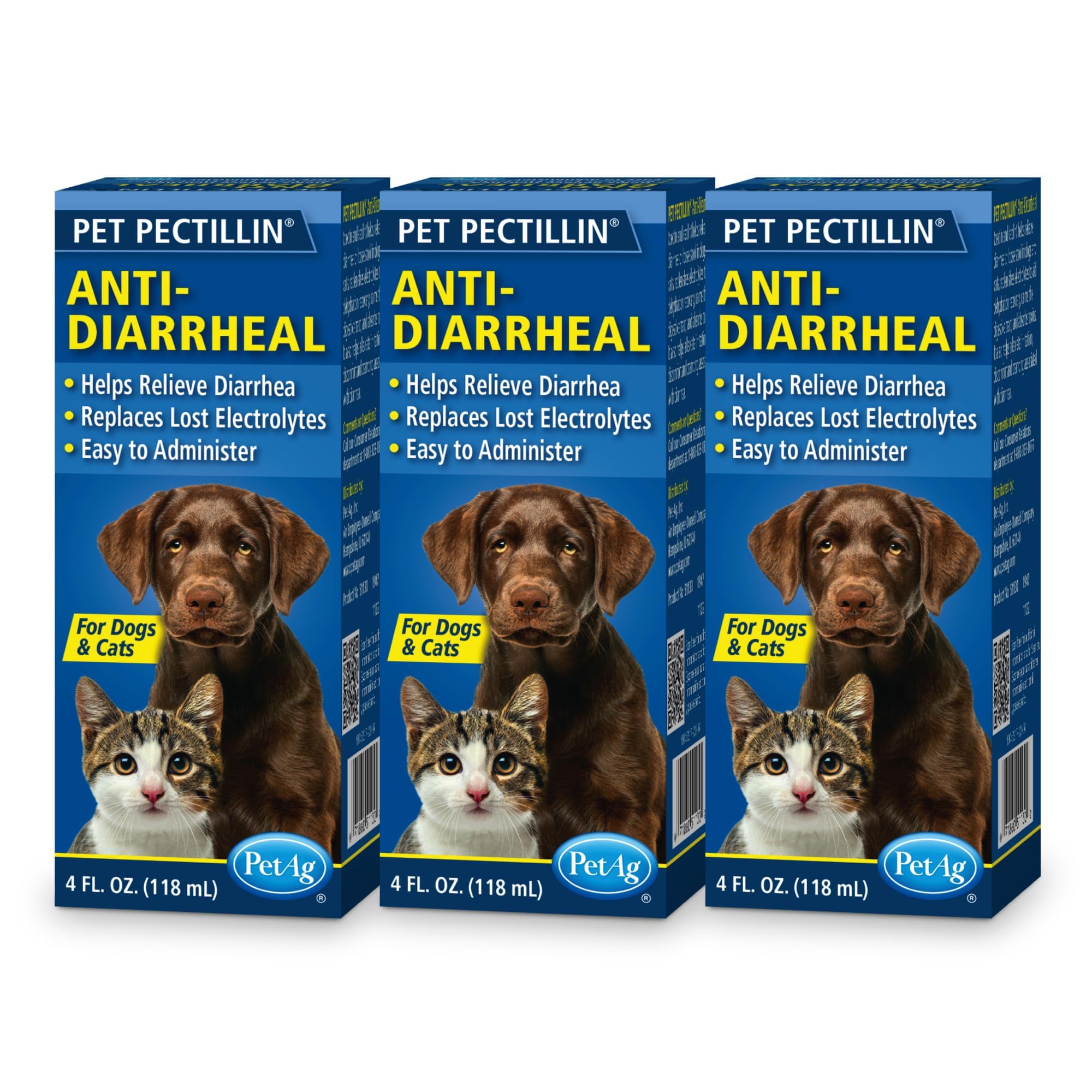 PetAg Pet Pectillin Anti-Diarrheal - 4 oz, Pack of 3 - Helps Relieve Diarrhea or Loose Stool in Dogs and Cats - Replaces Lost Electrolytes - Easy to Administer