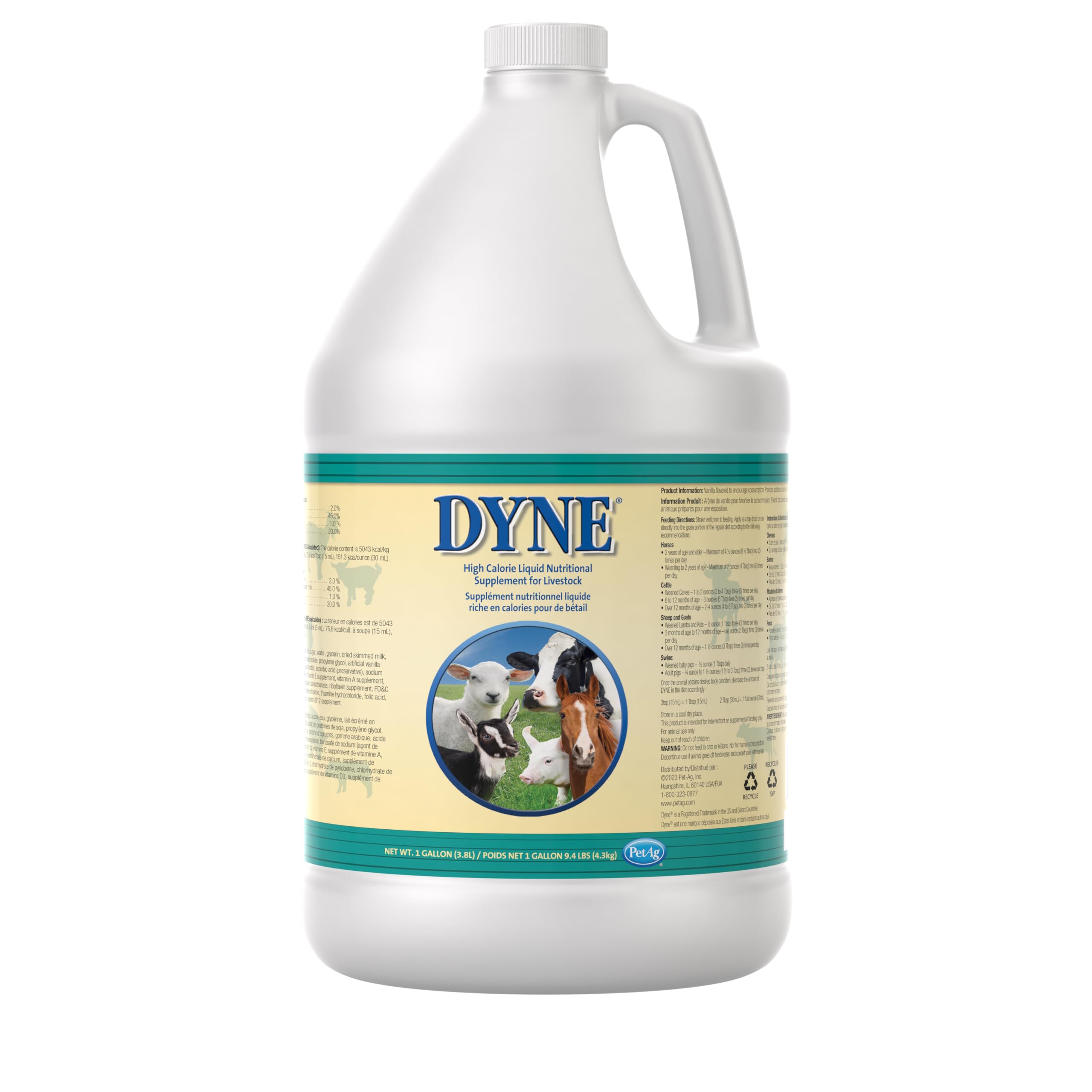 PetAg Dyne High Calorie Liquid Nutritional Supplement for Livestock - 1 Gallon - Includes Added Vitamins - Excellent for Underweight, Stressed, or Recovering Animals