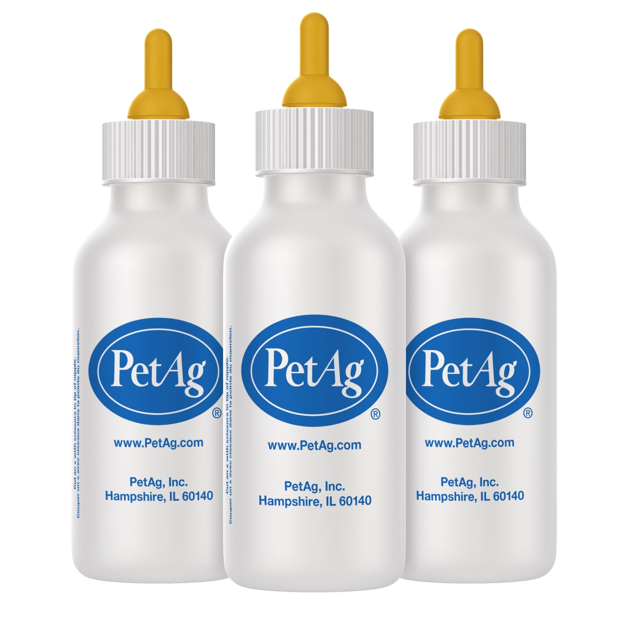 PetAg Nurser Bottle - 2 oz, Pack of 3 - Promotes The Natural Feeding of Liquids - Designed for Small Animals - Durable & Easy to Clean