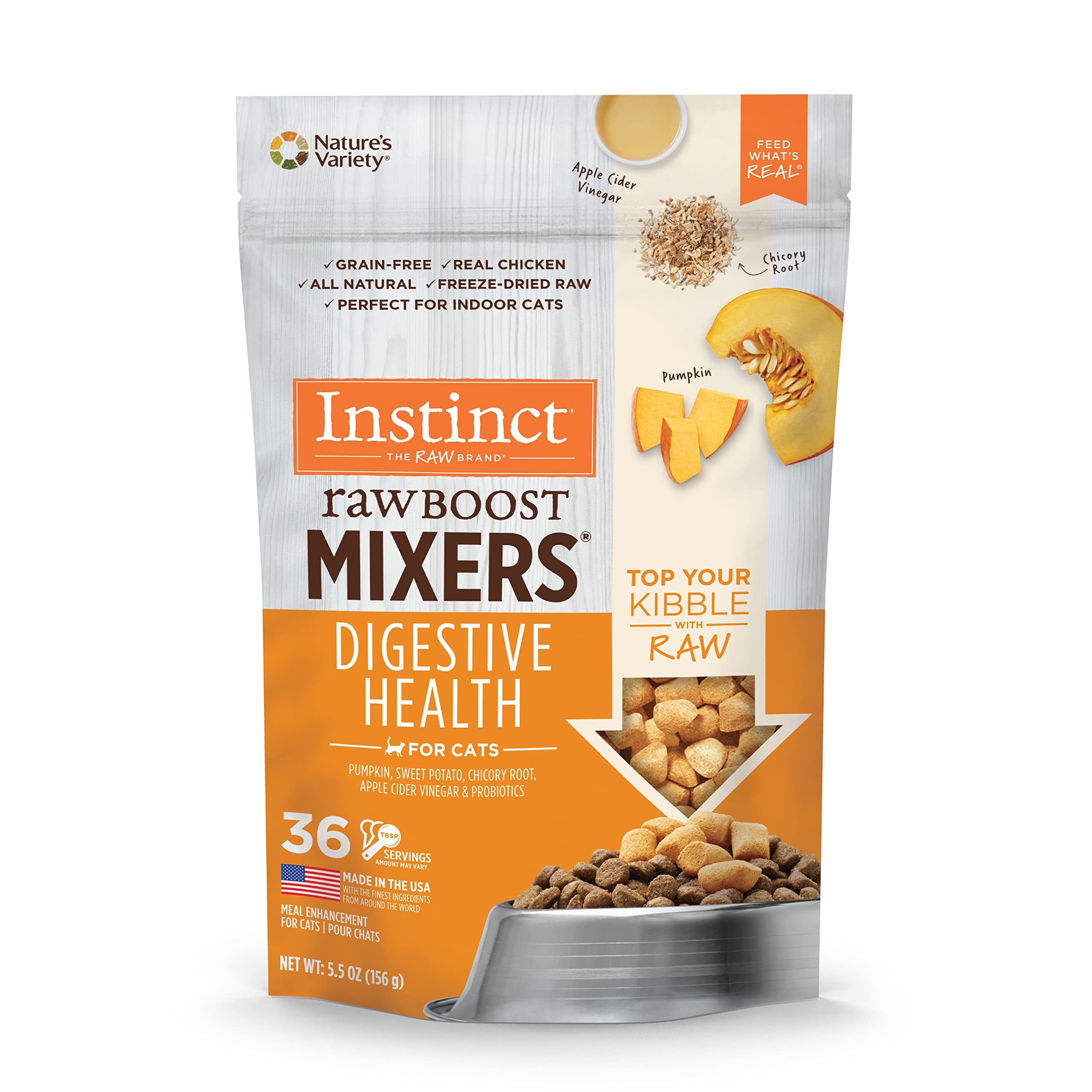 Instinct Raw Boost Mixers, Freeze Dried Cat Food Toppers with Functional Ingredients, Grain Free, Real Chicken - Digestive Health, 5.5 oz Bag, Digestive Health, 5.5 Ounce (Pack of 1)