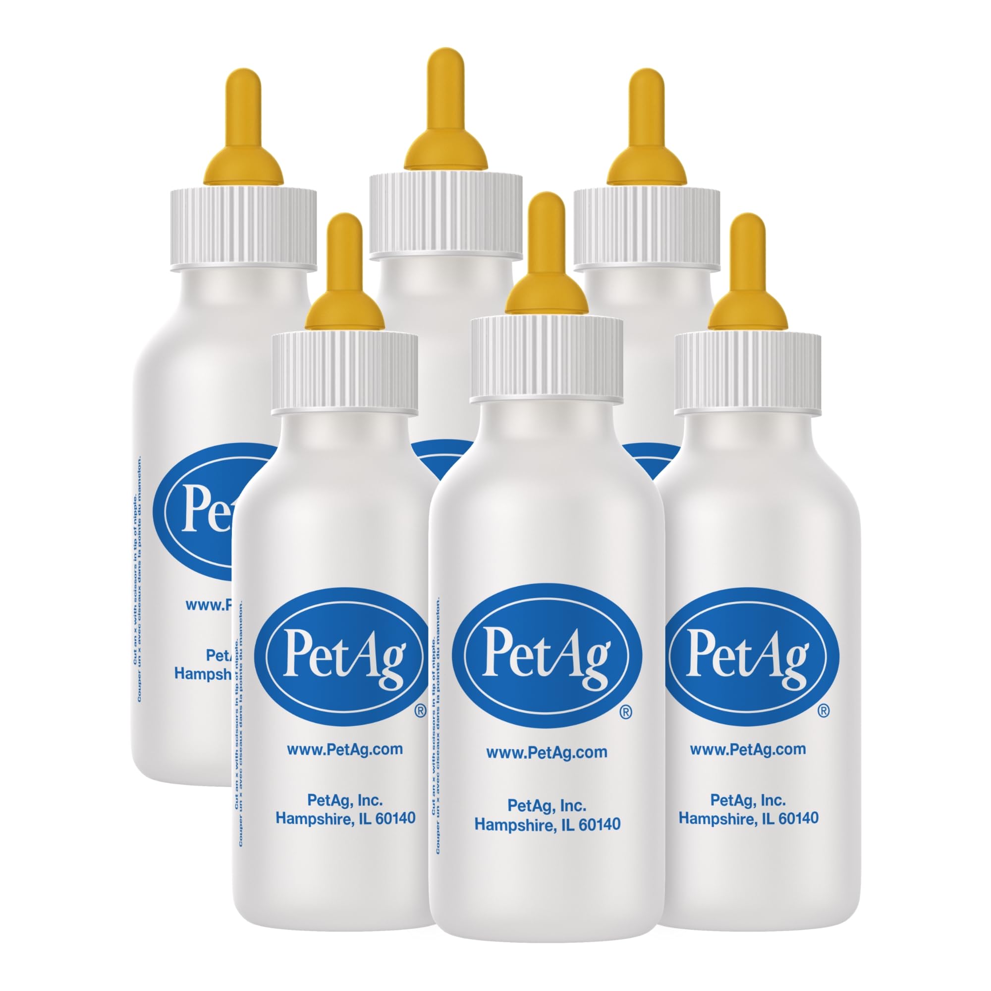 PetAg Nurser Bottle - 2 oz, Pack of 6 - Promotes The Natural Feeding of Liquids - Designed for Small Animals - Durable & Easy to Clean