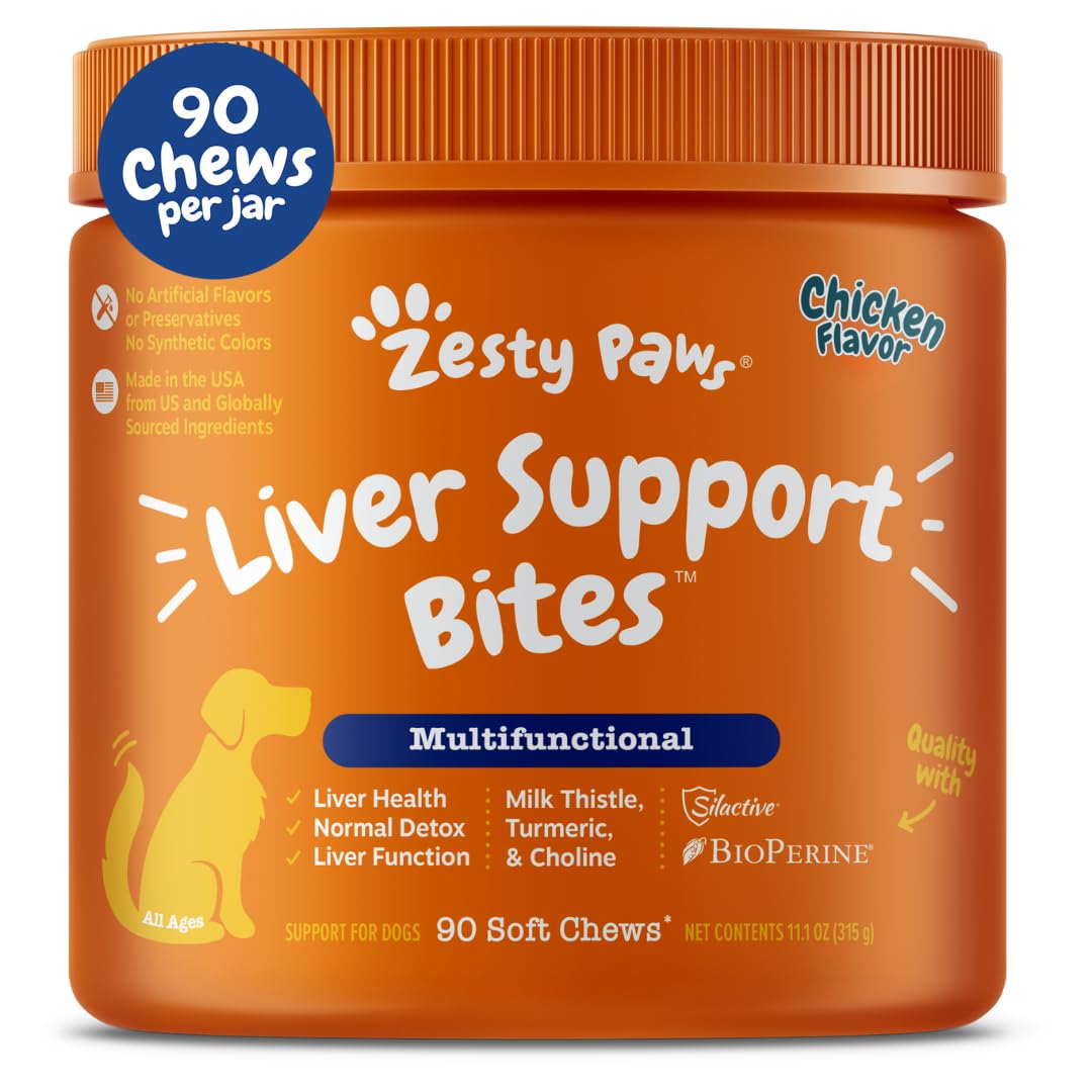 Zesty Paws Liver Support Supplement for Dogs - with Milk Thistle Extract, Turmeric Curcumin, Choline - Soft Chew Formula - for Dog Liver Function