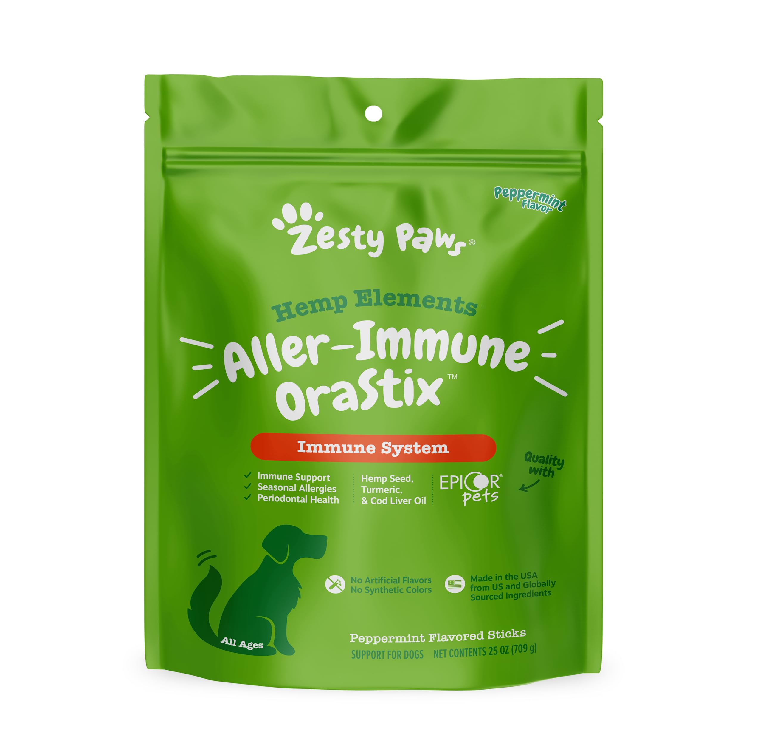 Zesty Paws OraStix for Dogs - Aller-Immune Sticks with Hemp Seed Turmeric EpiCor Pets Fish Oil Supports Immune Function Seasonal Allergies Skin Health Healthy Teeth Gum Blend 25oz