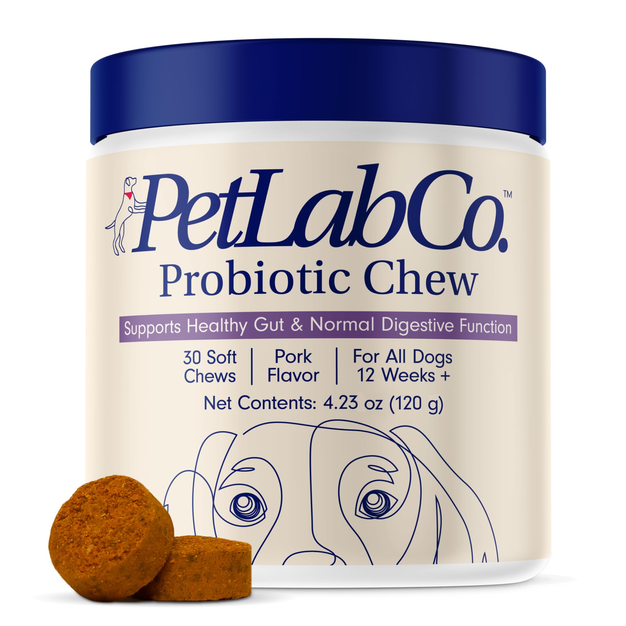 PetLab Co. Probiotics for Dogs, Support Gut Health, Occasional Diarrhea, Digestive Health & Seasonal Allergies - Pork Flavor - 30 Soft Chews - Packaging May Vary