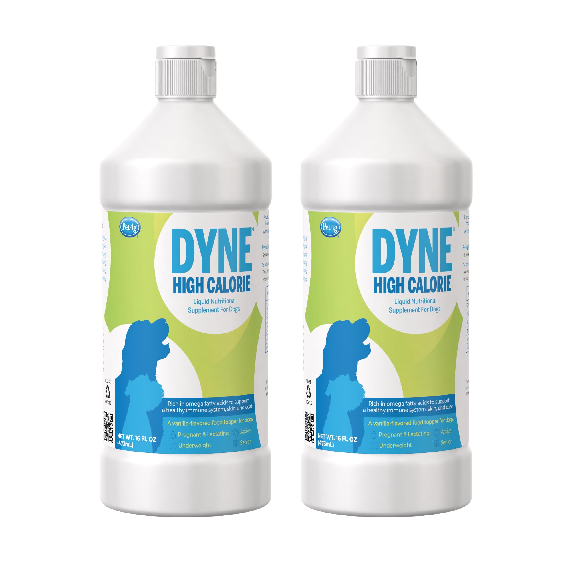 PetAg Dyne High Calorie Liquid Nutritional Supplement for Dogs & Puppies 8 Weeks and Older - 16 oz, Pack of 2 - Supports Performance and Endurance - Sweet Vanilla Flavor