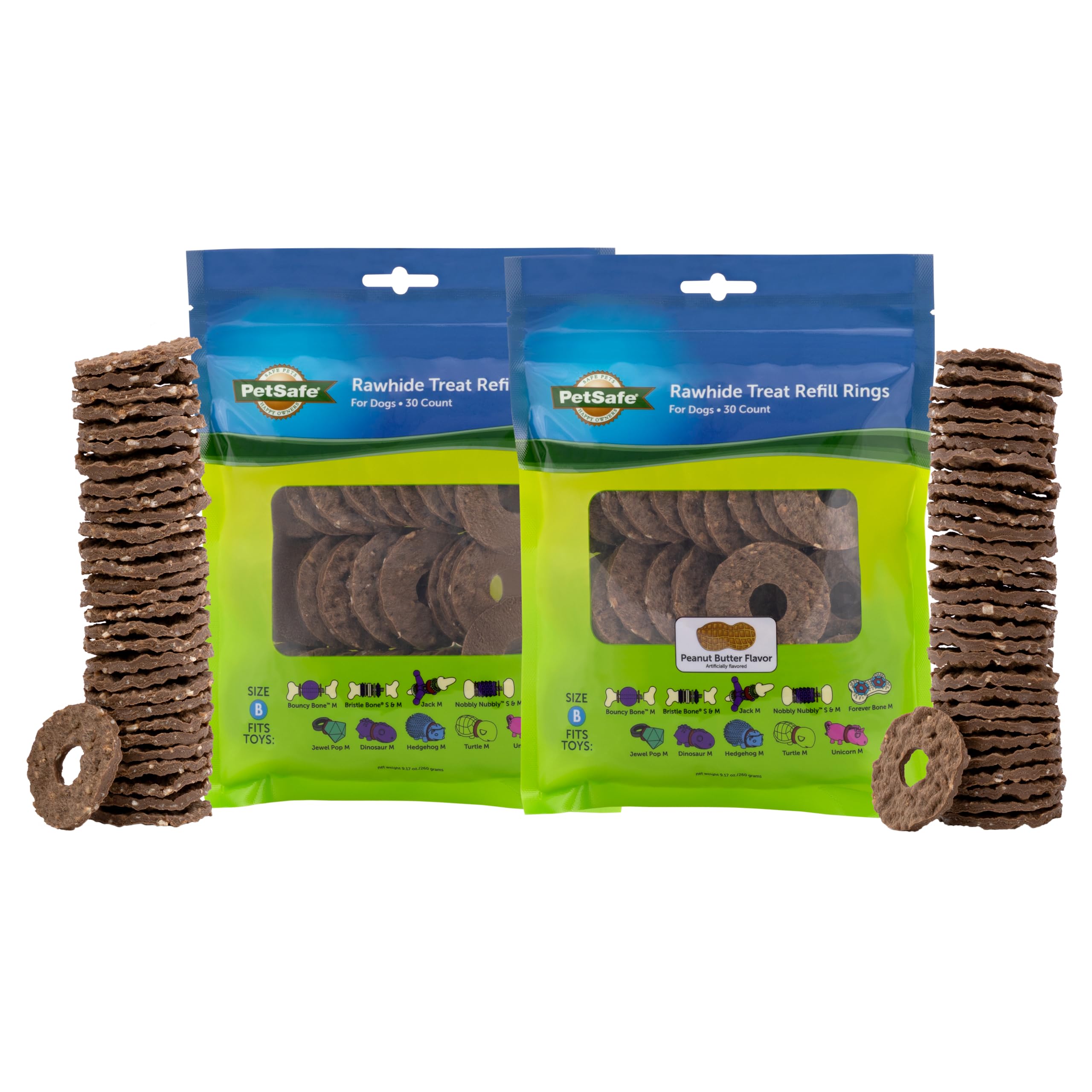 PetSafe Busy Buddy Toys Dog Treat Refills (60 Refills) Dog Treats Medium, Dogs Rawhide and Peanut Butter Flavors, Keeps Your Furry Friend Engaged, Resealable Bag for Freshness, Medium (SIZE B)