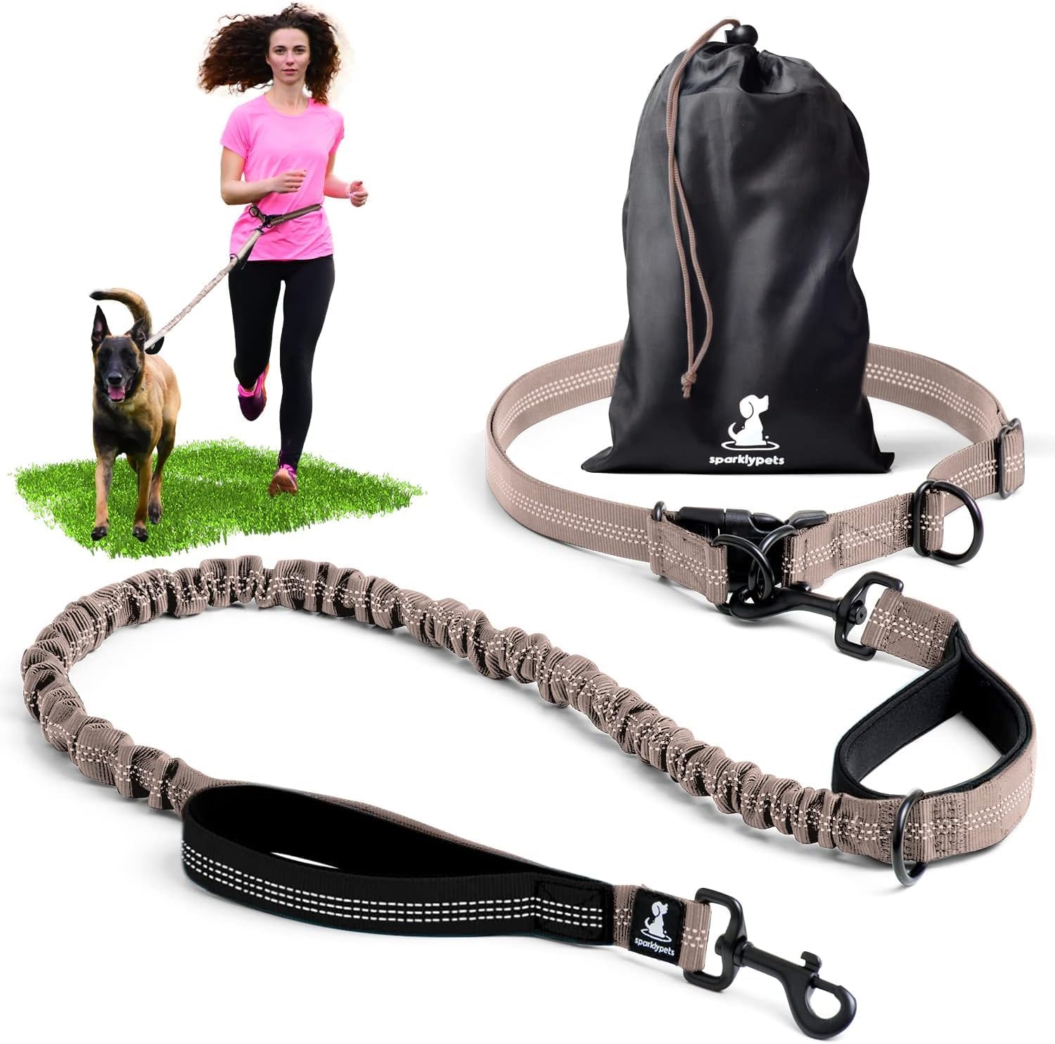 SparklyPets - Hands Free Dog Leash with Reflective Stitches - Waist Leash for Medium & Large Dogs Walking, Hiking, Training, Jogging, Canicross, Running