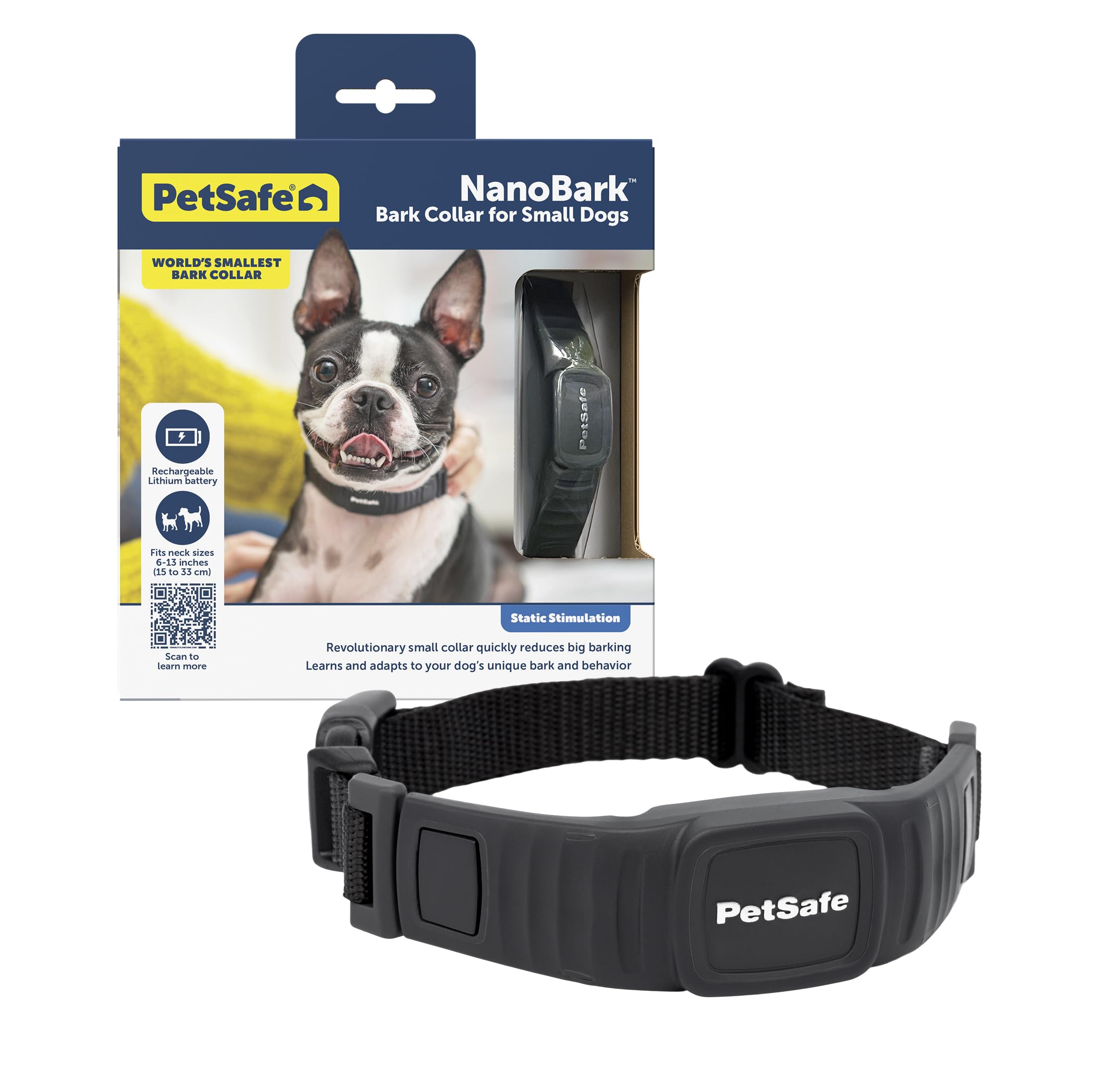 PetSafe NanoBark Collar - Long-Lasting Lightweight Mini Bark Deterrent Collar with Multiple Static Stimulation Levels - Customizable & Easy-to-Use - Waterproof & Rechargeable