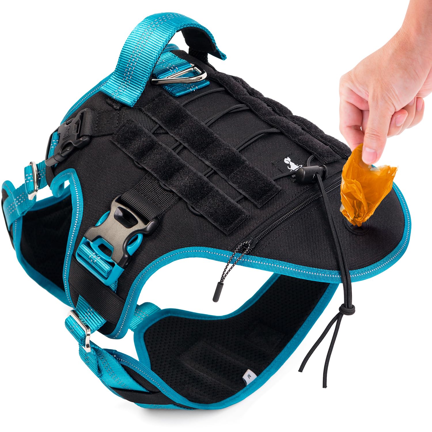 SparklyPets No Pull Dog Harness for Medium & Large Breeds – Heavy Duty Dog Harness with Handle and Poop Bag Holder Pocket – Adventure Tactical Vest for Any Condition (Blue, Range 1)