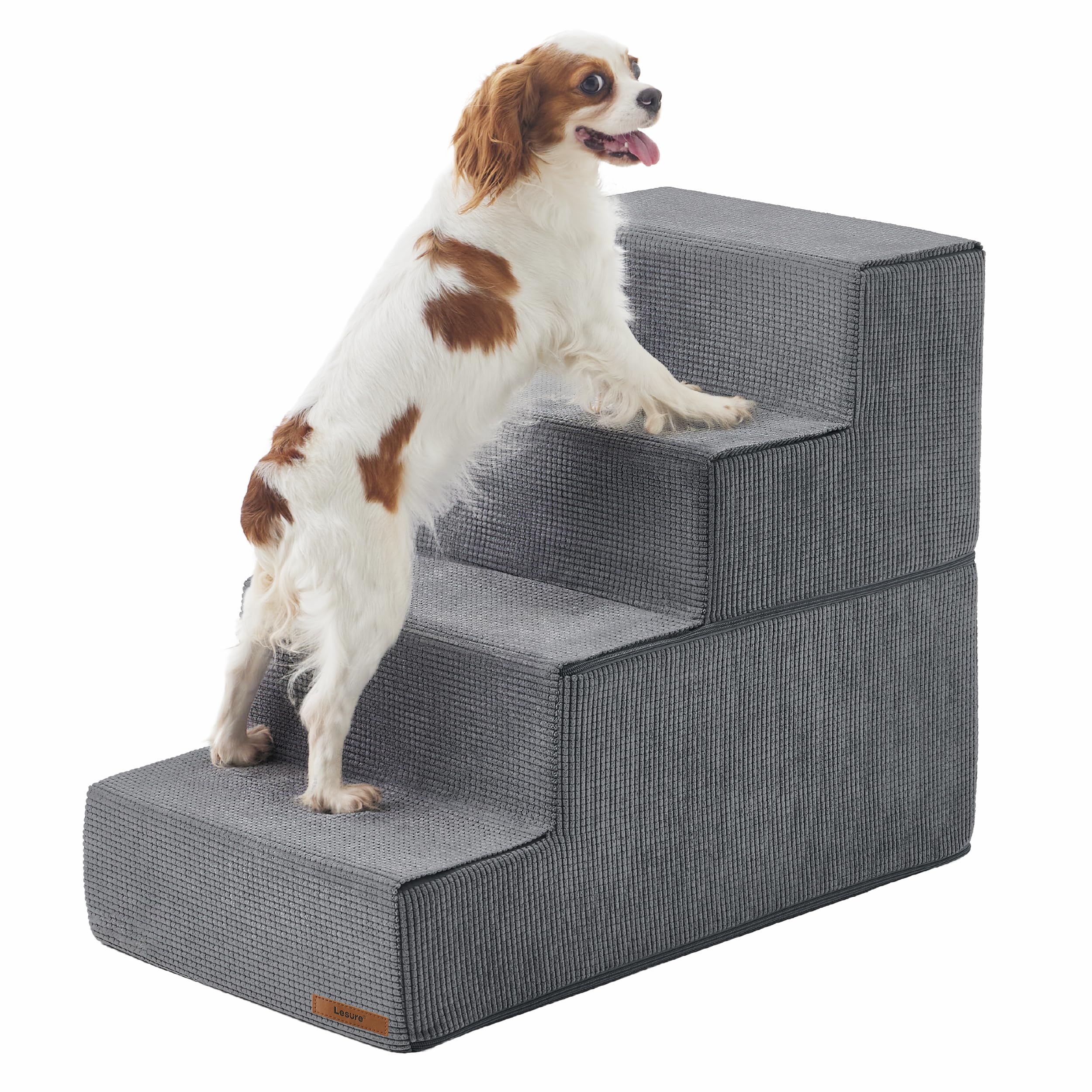 LE SURE Dog Stairs for High Beds Extra Wide Foldable Pet Steps 4-Steps for Small Dogs and Old Cats with CertiPUR-US Certified Foam and Non-Slip Bottom, Grey