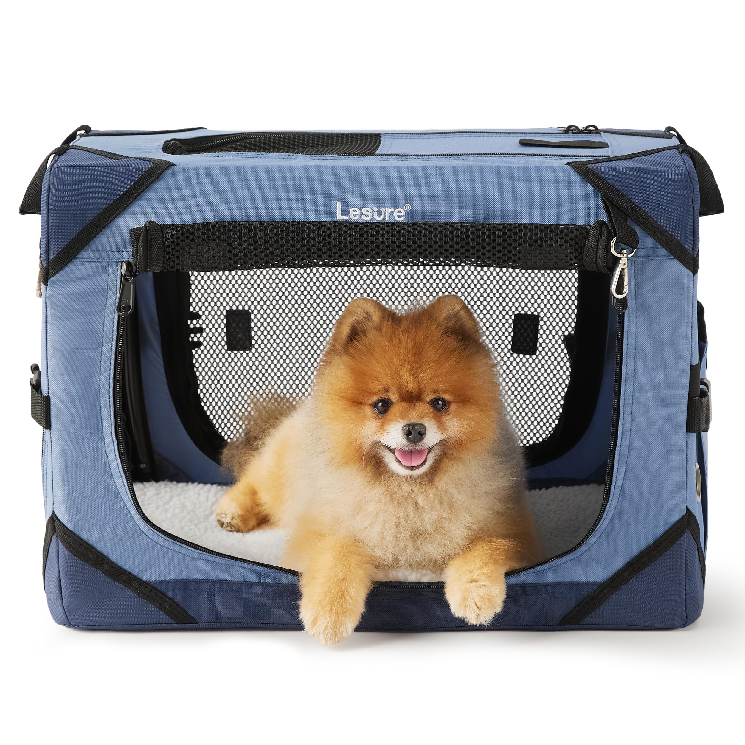 Lesure Collapsible Dog Crate - Portable Travel Kennel for Extra Small Dog, 4-Door Pet Crate with Mesh Windows, Indoor & Outdoor, Blue