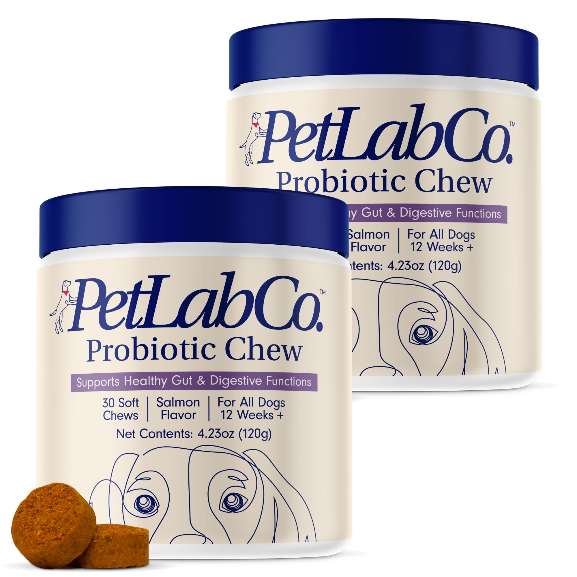 PetLab Co. Probiotics for Dogs, Support Gut Health, Occasional Diarrhea, Digestive Health & Seasonal Allergies - Salmon Flavor - Packaging May Vary - 30 Soft Chews Pack of 2