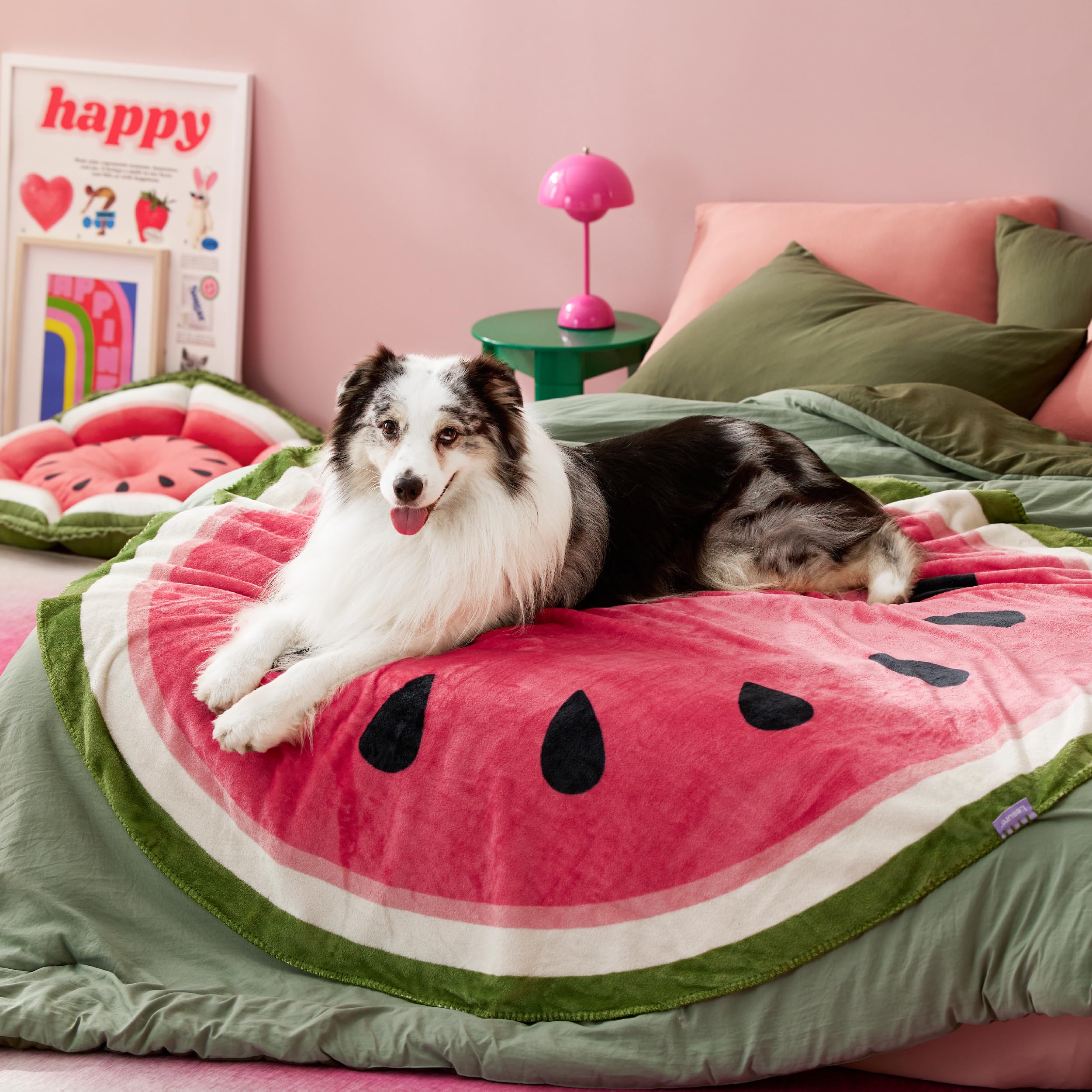LE SURE Dog Blankets for Large Dogs - Calming Fruit Blanket for Pet, Cute Soft Cozy Fruit Pattern Round Blankets for Dog Gift, 350GSM Flannel Pet Throw Blanket for Puppy, 50
