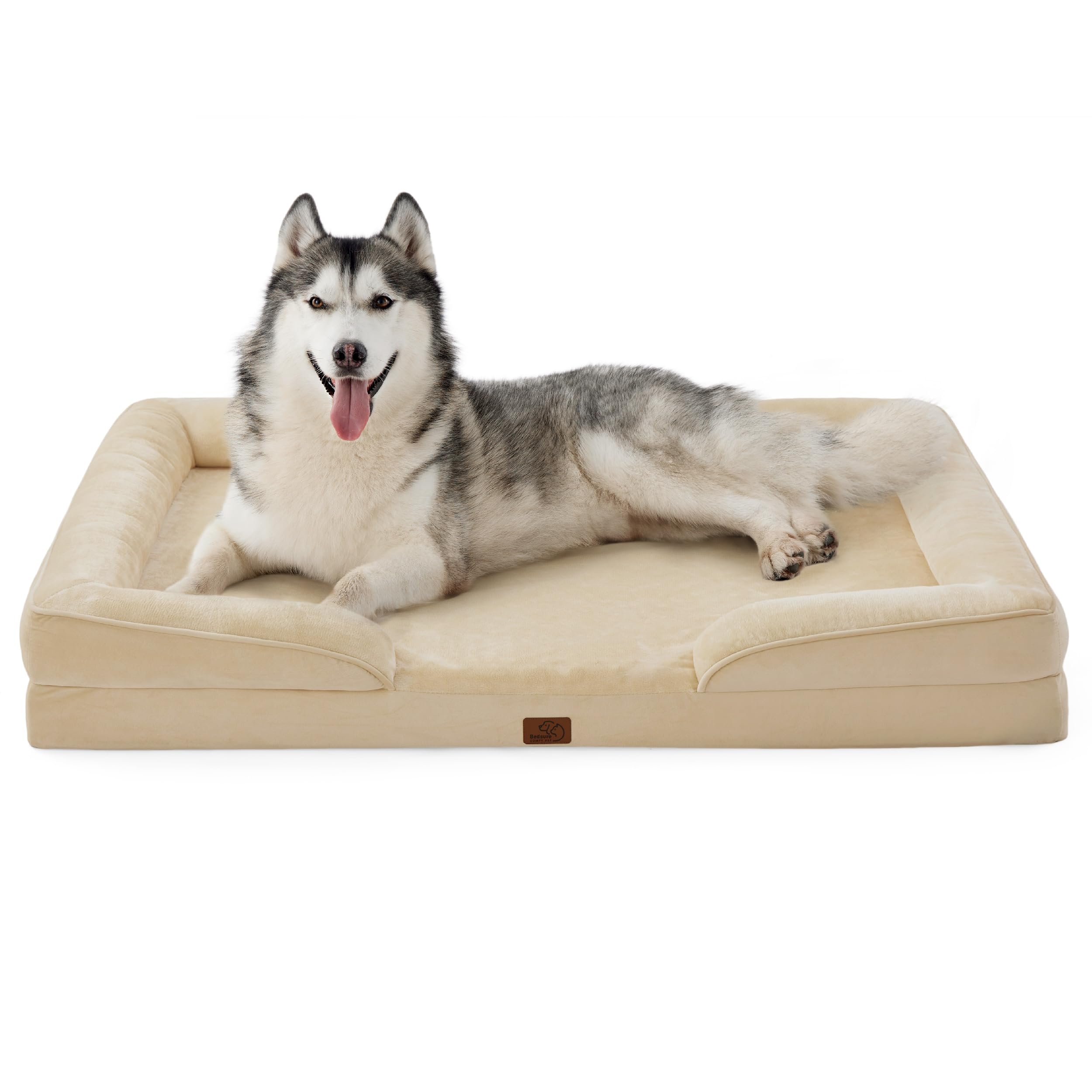 Bedsure XXL Orthopedic Dog Bed for Extra Large Dogs - Washable Giant Dog Cat Bed Waterproof, Comfort Dogs Couch Sofa with Washable Removable Cover, Pet Bed with Nonskid Bottom, Flax Linen Beige, 52