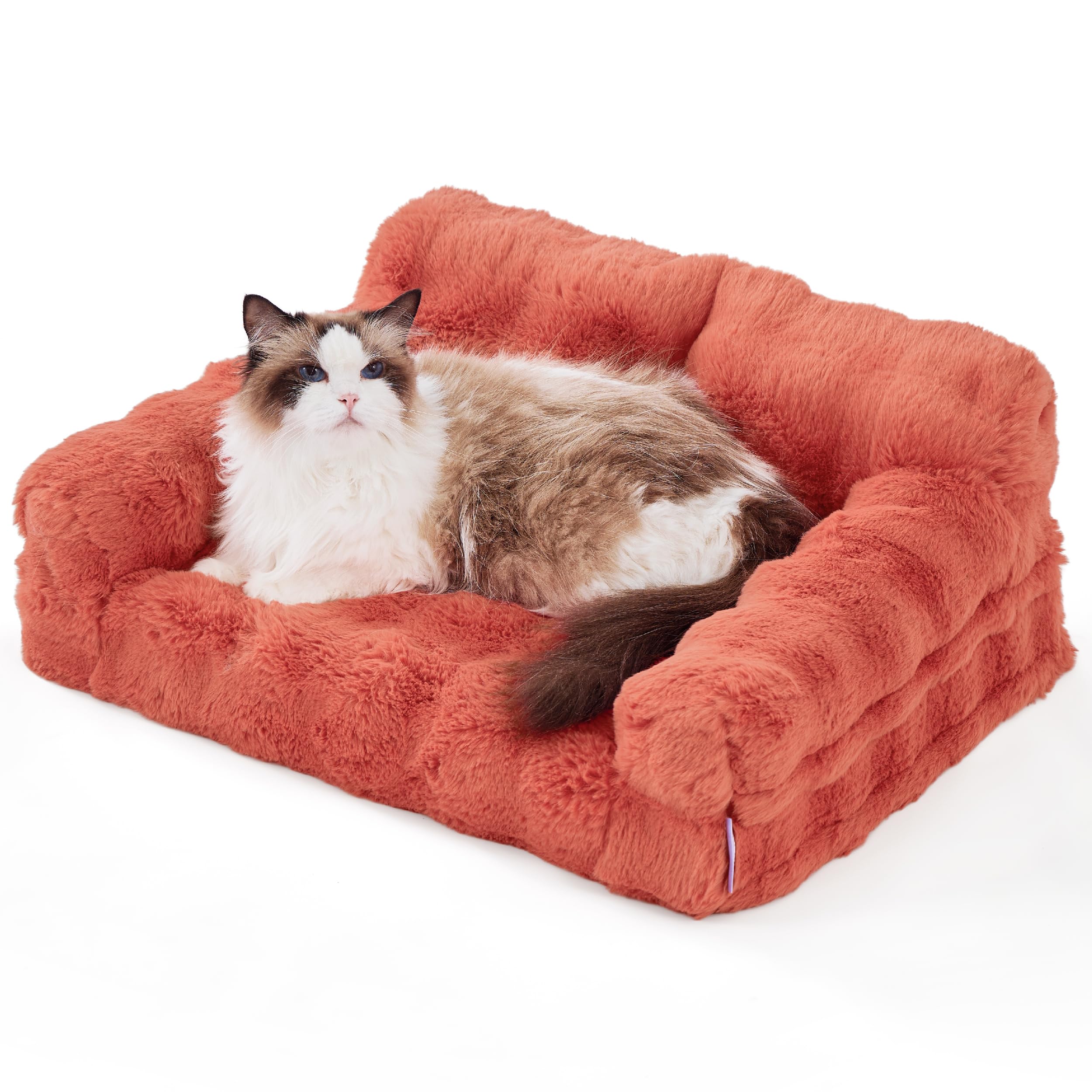 Lesure Orthopedic Couch Bed, Waterproof Cat & Dog Sofa with Supportive Egg Foam, Washable Faux Fur Cover, Non-Slip Bottom, Terracotta
