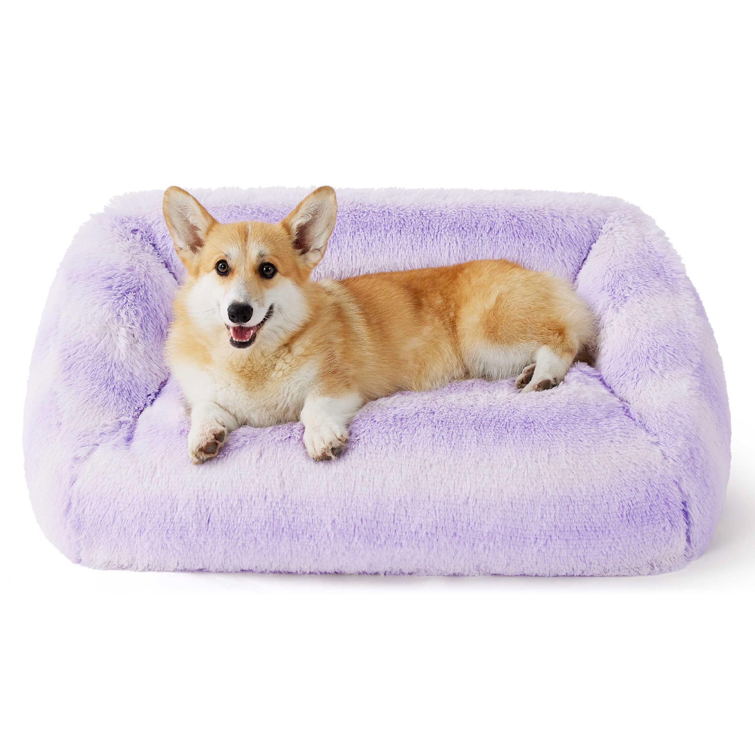 LE SURE Dog Bed Medium Size - Cute Furry Calming Puppy Beds, Rectangle Washable Indoor Pet Beds with Removable Zipper Cover, 35x25x11inches, Purple Stripe