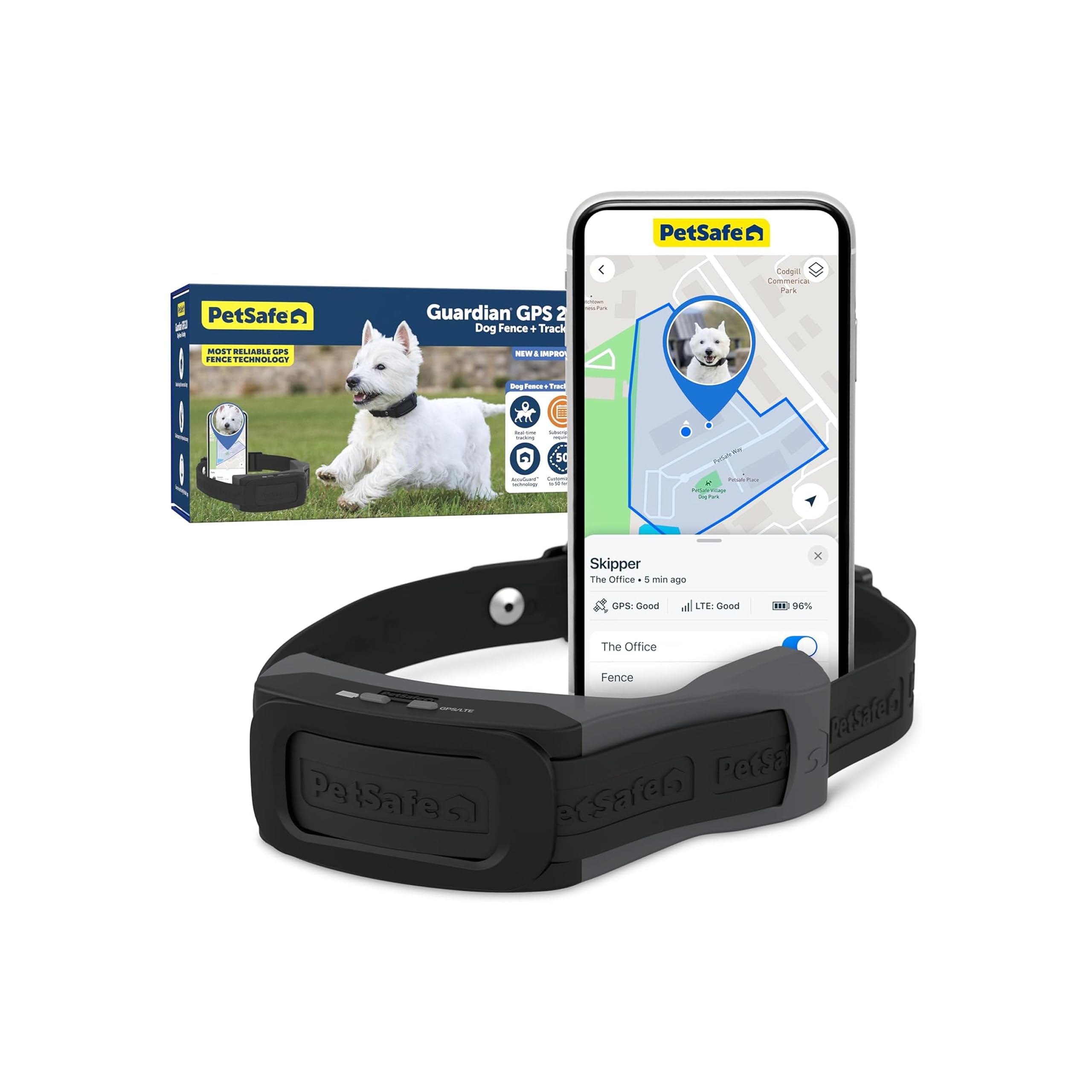 PetSafe Guardian GPS 2.0 Dog Fence + Tracking - Wireless GPS Dog Fence - Real-Time Tracking - Custom Boundaries System - Waterproof Collar - Comfortable Fit, Guardian GPS + Tracking Fence Collar, Black